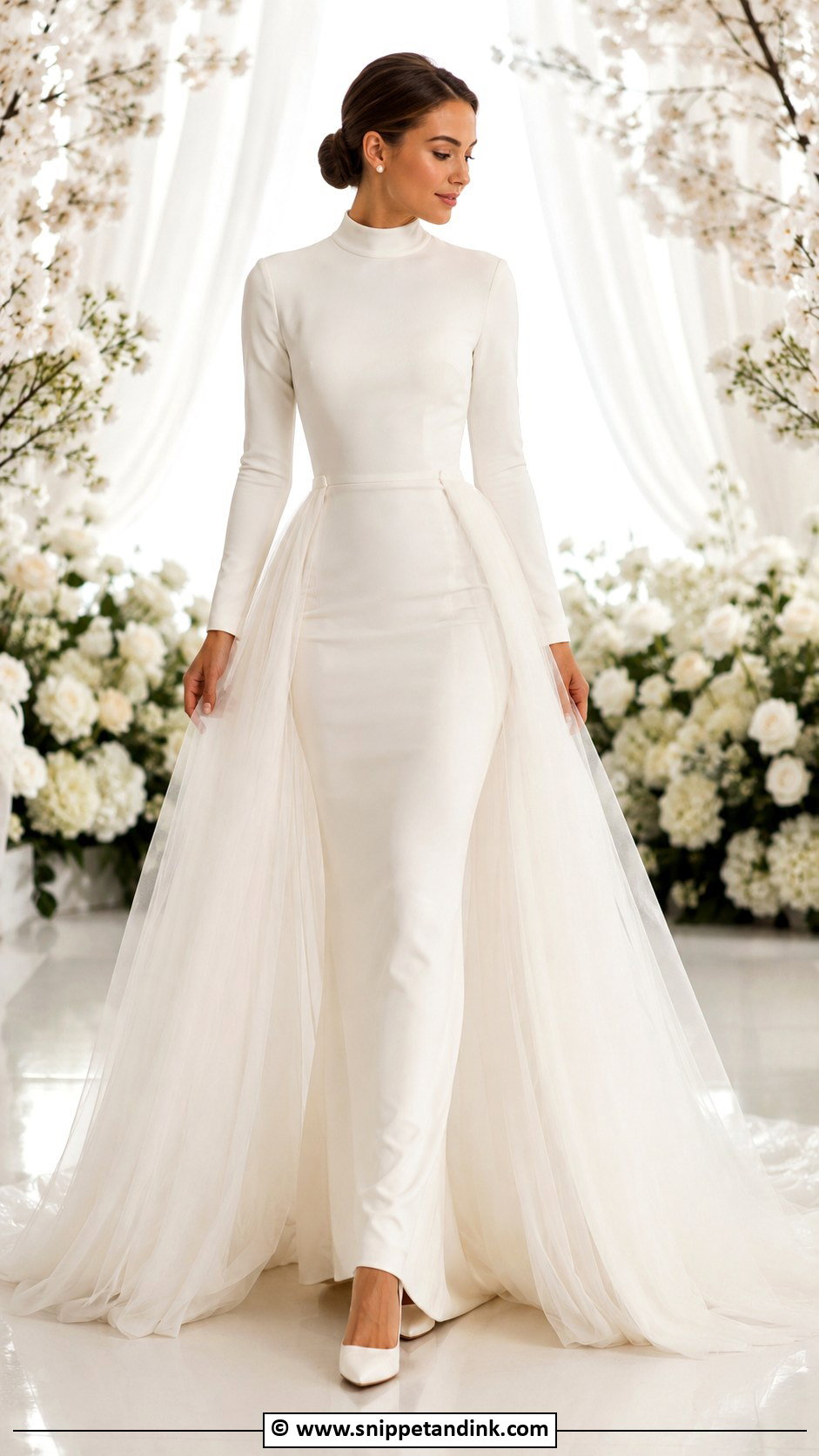 Turtleneck Wedding Dress With Detachable Skirt - Snippet and Ink - 25 Turtle Neck Wedding Dress Ideas