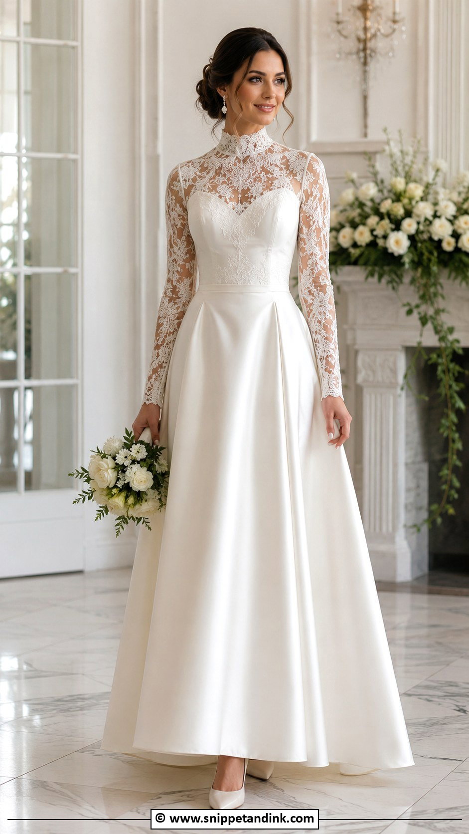 Turtleneck Wedding Dress With Lace Sleeves - Snippet and Ink - 25 Turtle Neck Wedding Dress Ideas