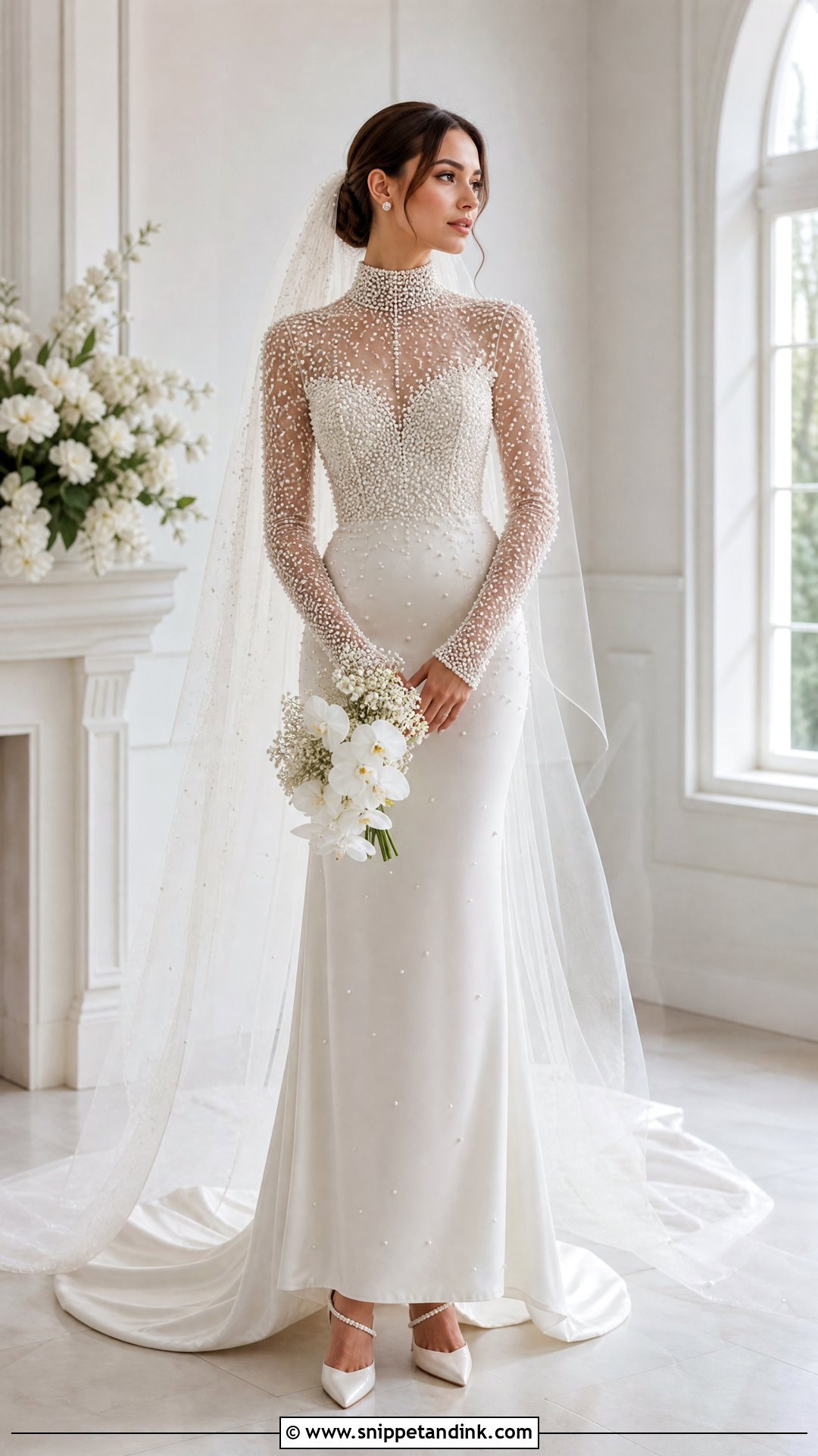 Turtleneck Wedding Dress With Pearl Details - Snippet and Ink - 25 Turtleneck Wedding Dress Ideas