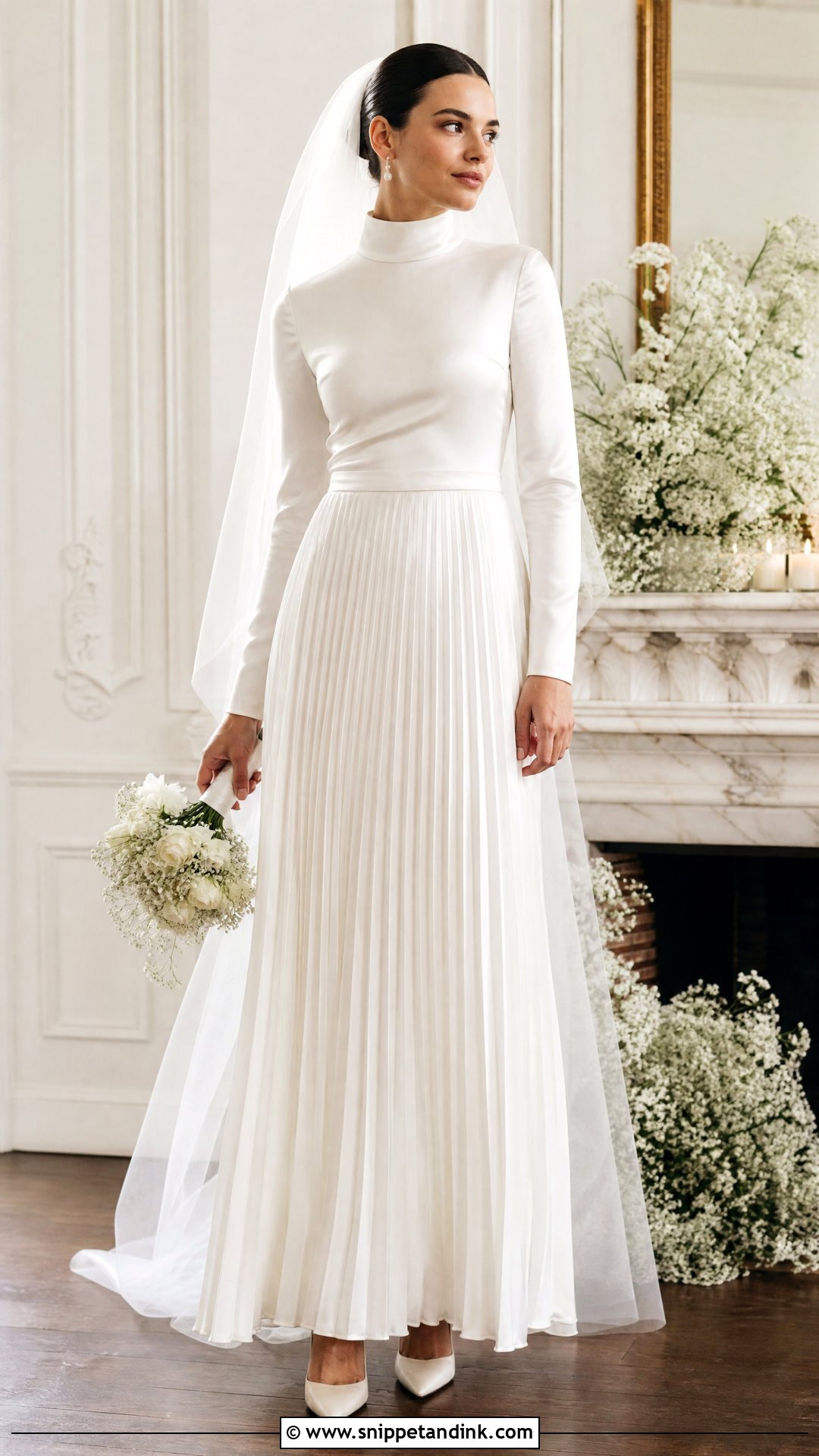 Turtleneck Wedding Dress With Pleated Skirt - Snippet and Ink - 25 Turtleneck Wedding Dress Ideas