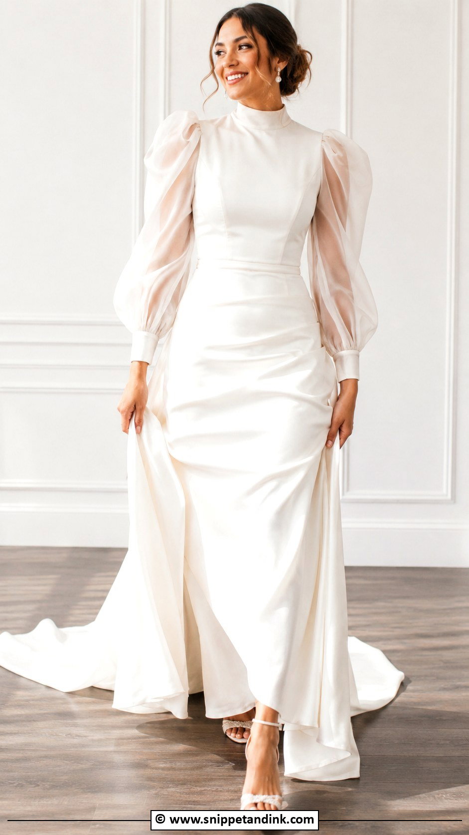 Turtleneck Wedding Dress With Puff Sleeves - Snippet and Ink - 25 Turtle Neck Wedding Dress Ideas