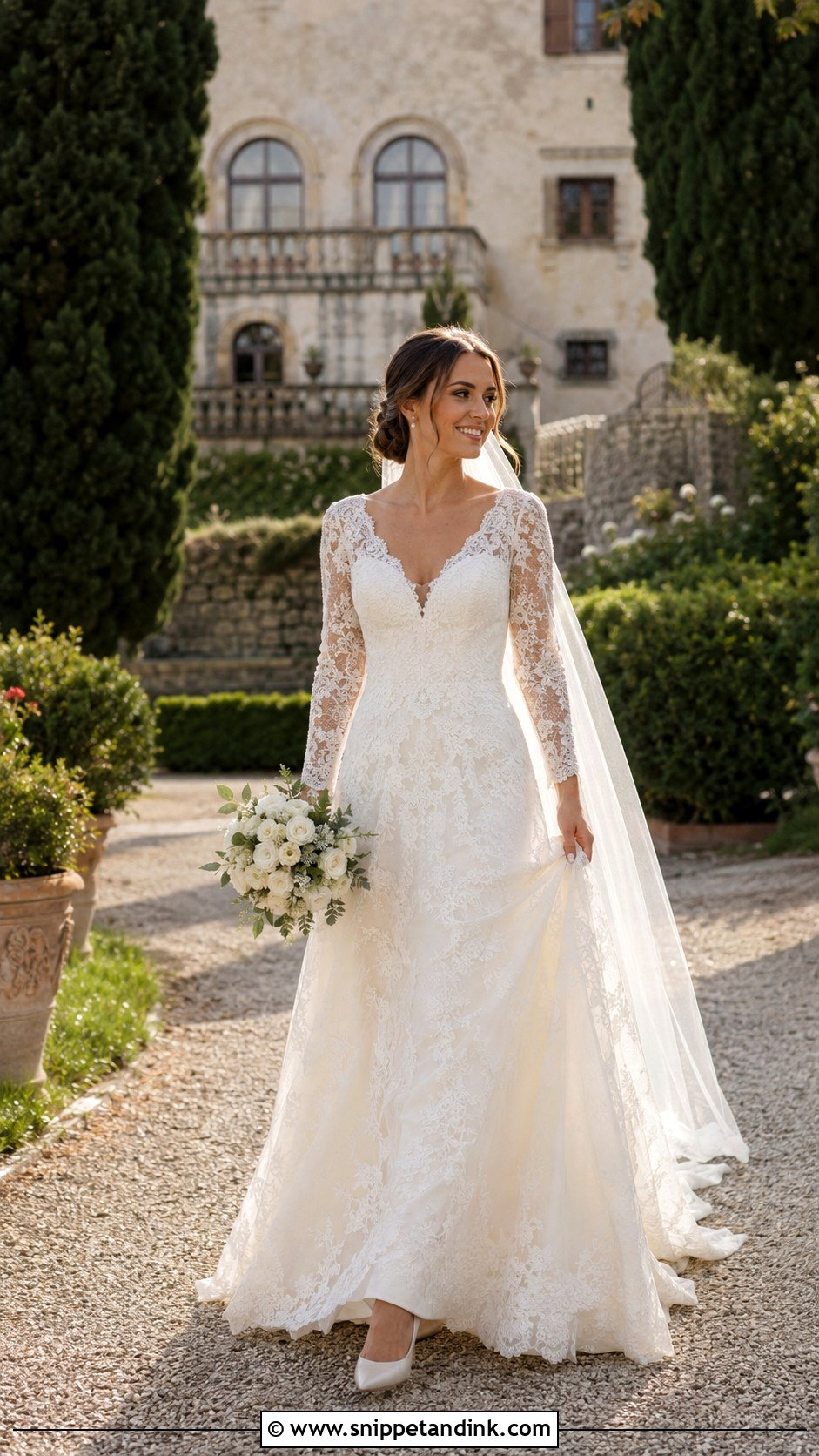 Tuscany Long Sleeve Lace Wedding Dress - Snippet and Ink - 25 Tuscany Wedding Dress Ideas