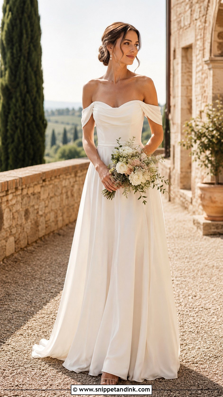 Tuscany Off Shoulder Wedding Dress - Snippet and Ink - 25 Tuscany Wedding Dress Ideas