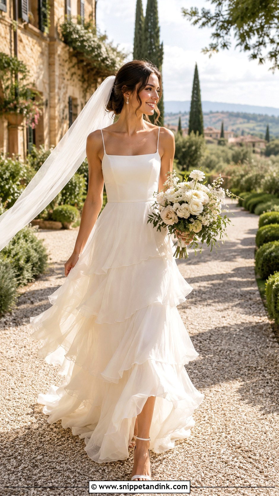 Tuscany Tiered Skirt Wedding Dress - Snippet and Ink - 25 Tuscany Wedding Dress Ideas