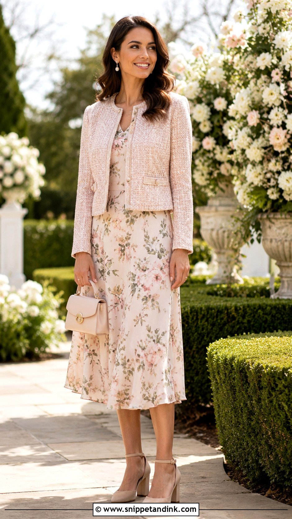 Tweed Jacket With Floral Midi Dress - Snippet and Ink - 20 Jackets to Wear with Dresses to Wedding