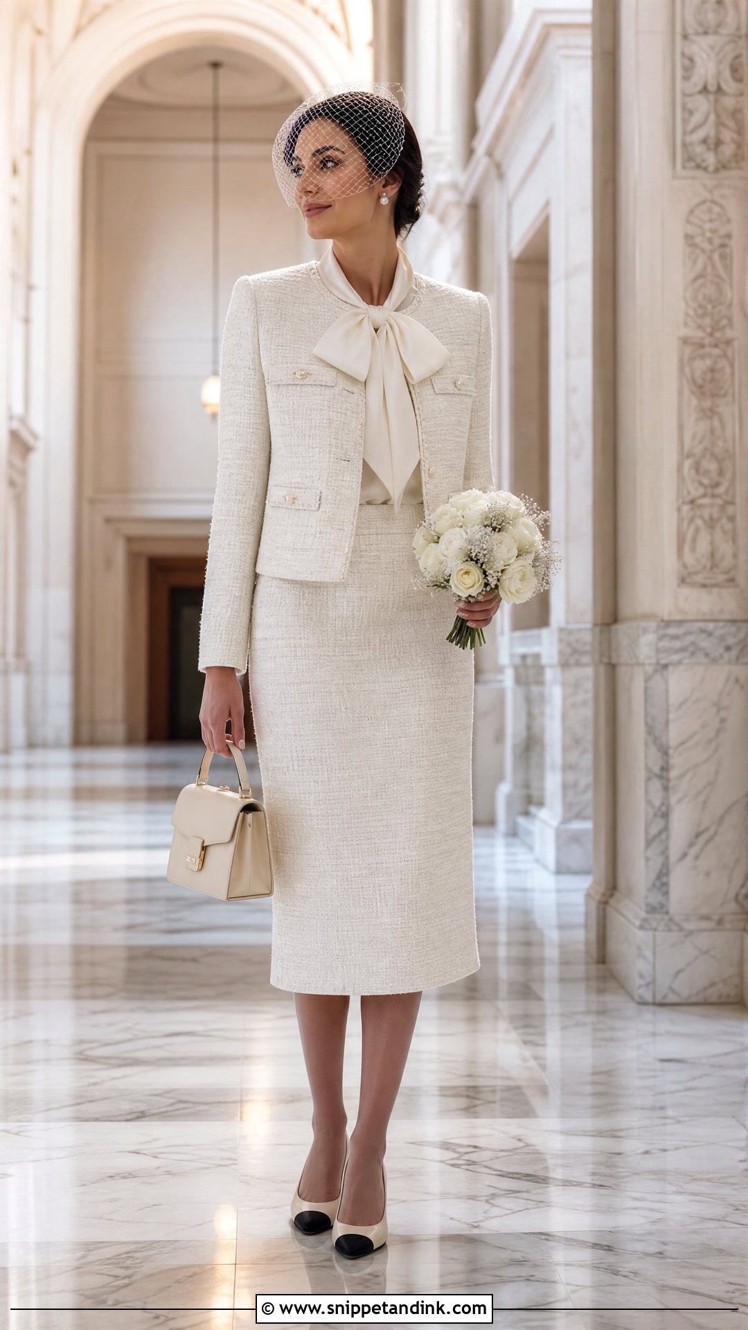 Tweed Skirt Suit Civil Wedding Outfit - Snippet and Ink - 20 Winter Civil Wedding Dress Ideas