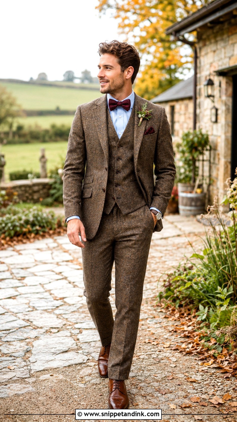 Tweed Suit With Knitted Bow Tie - Snippet and Ink - 20 Bow Tie Wedding Ideas