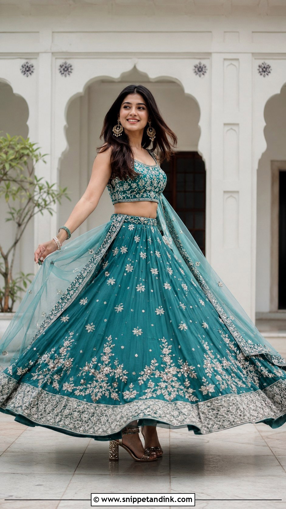 Twirling Lengha Pose - Snippet and Ink - 20 Lengha Pose Ideas