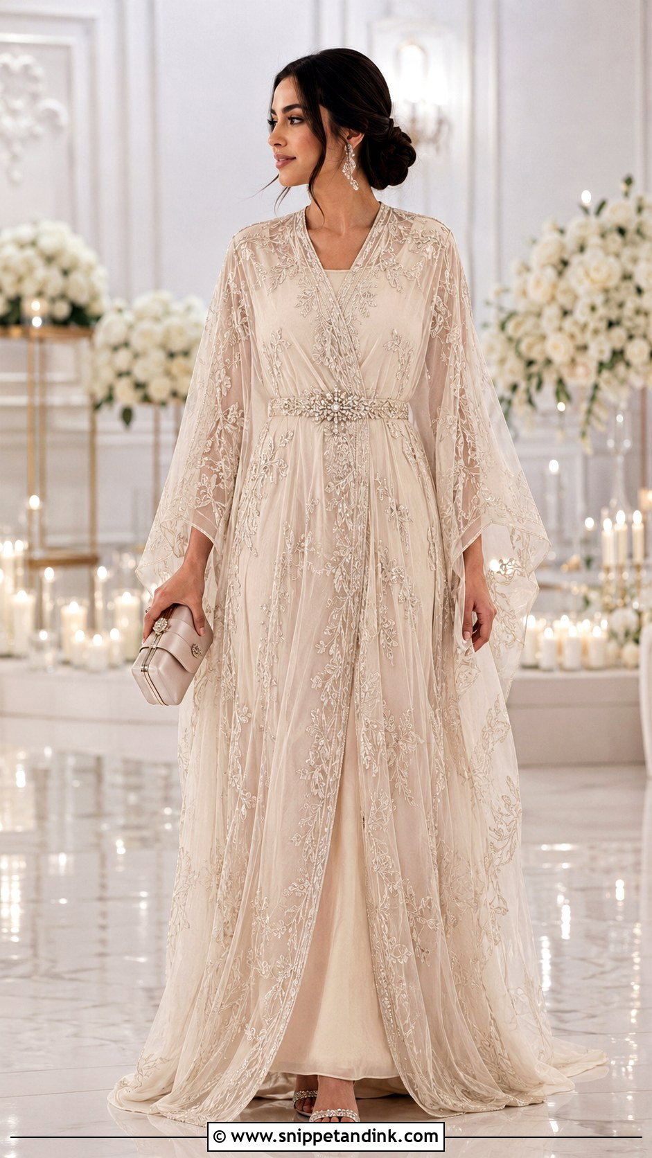 Two Layer Bridal Kaftan With Jeweled Belt - Snippet and Ink - 20 Bridal Kaftan Ideas