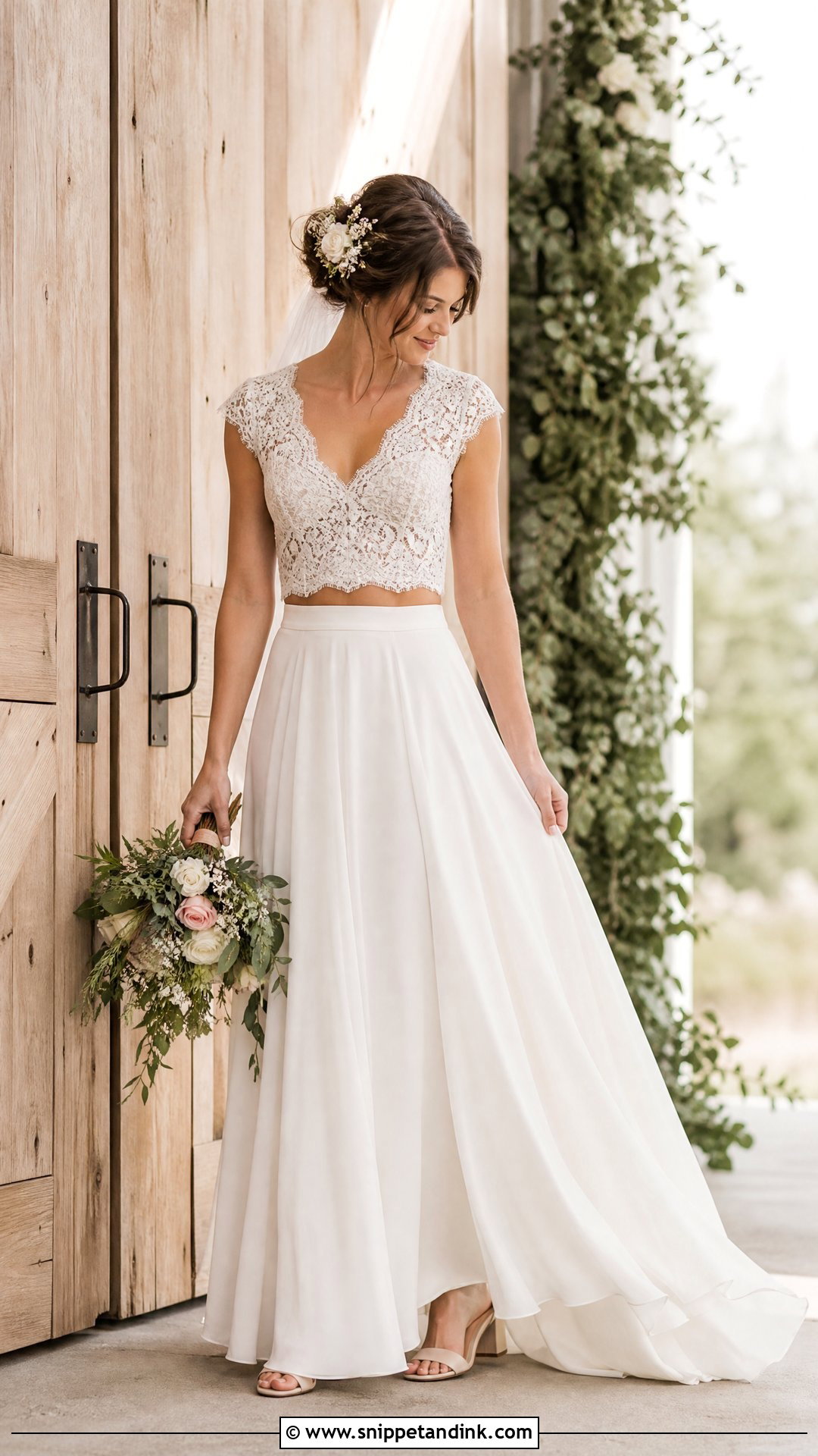 Two Piece Barn Wedding Dress With Lace Top - Snippet and Ink - 25 Barn Wedding Dresses