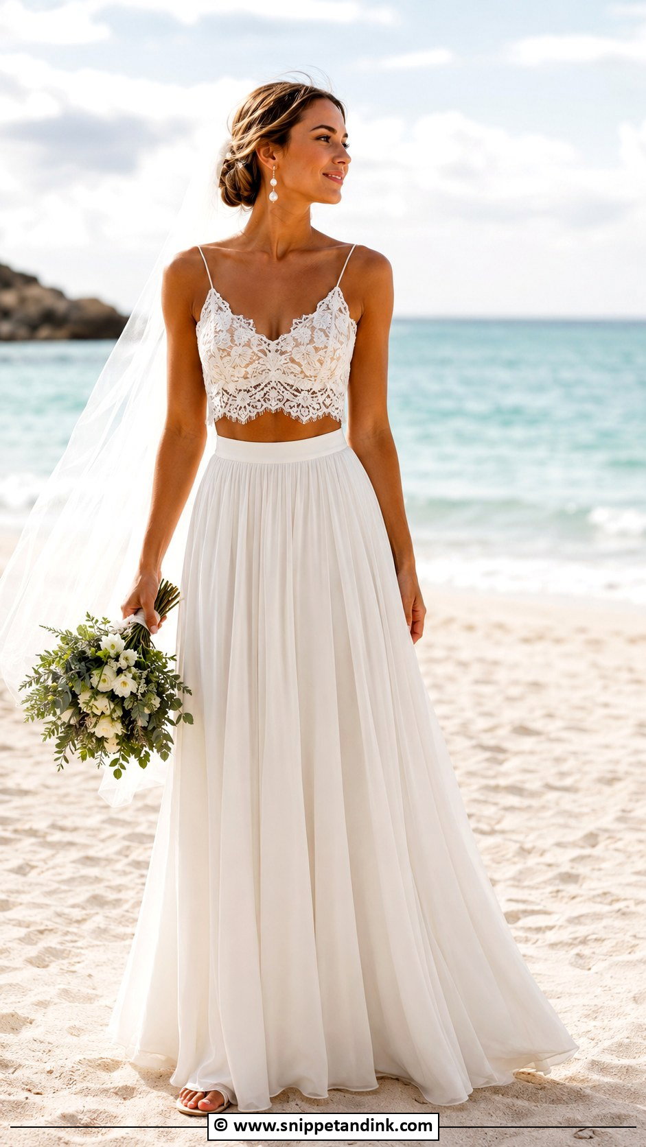 Two Piece Beach Bridal Dress With Flat Sandals - Snippet and Ink - 30 Beach Bridal Dresses