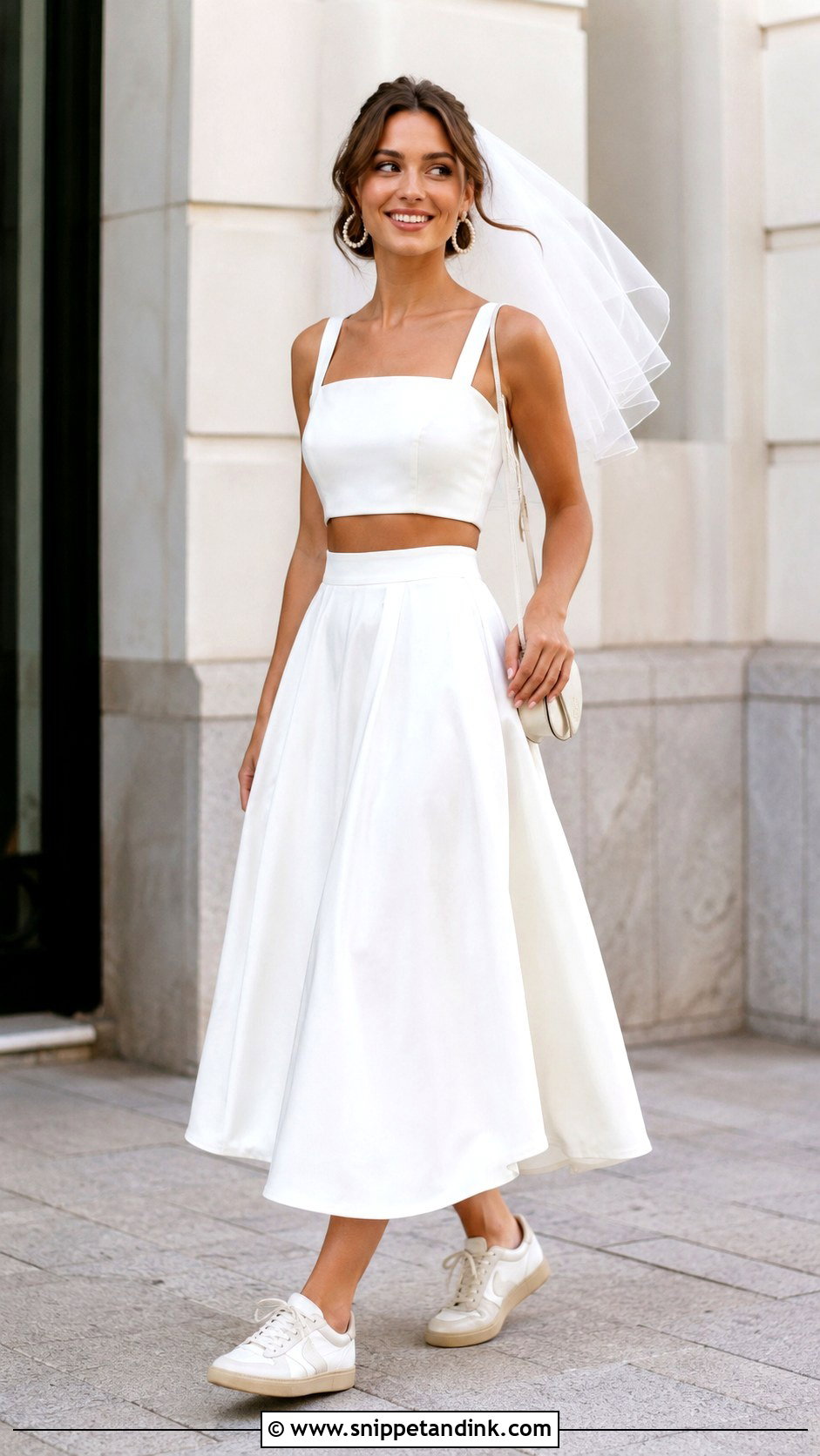 Two Piece Bridal Set With Retro Sneakers - Snippet and Ink - 20 Bride with Sneakers Ideas
