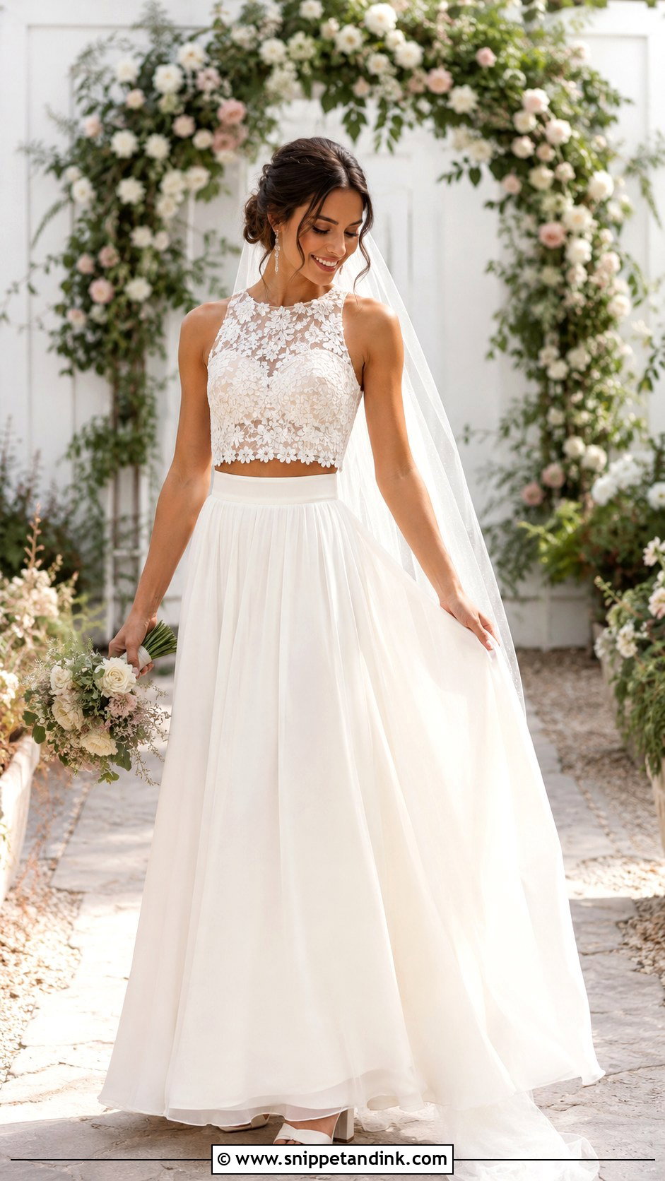 Two Piece Bridal Skirt Outfit - Snippet and Ink - 20 Bride Attire Ideas