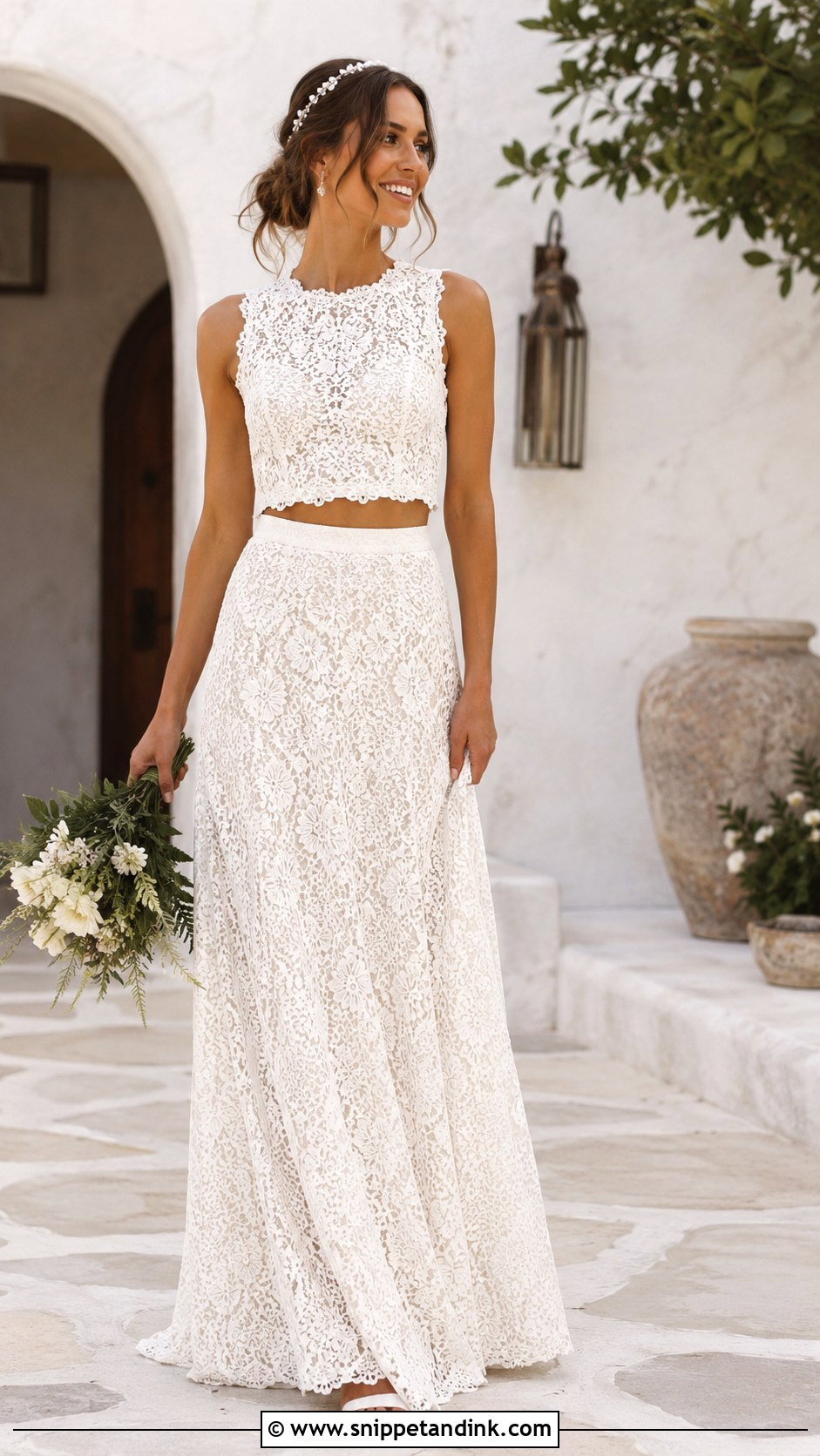 Two Piece Crochet Wedding Dress With Maxi Skirt - Snippet and Ink - 20 DIY Crochet Wedding Dress Ideas