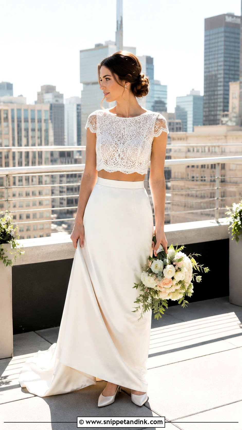Two Piece Elopement Dress With Kitten Heels - Snippet and Ink - 25 Elopement Dresses