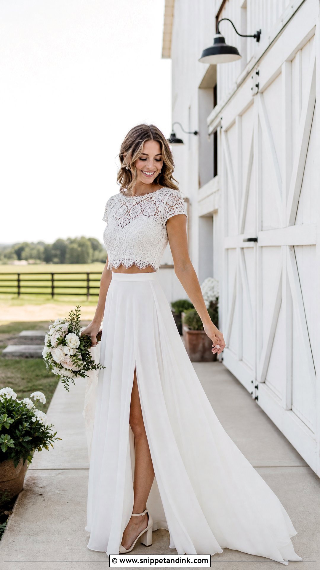 Two Piece Farm Wedding Dress With Lace Top - Snippet and Ink - 25 Farm Wedding Dress Ideas