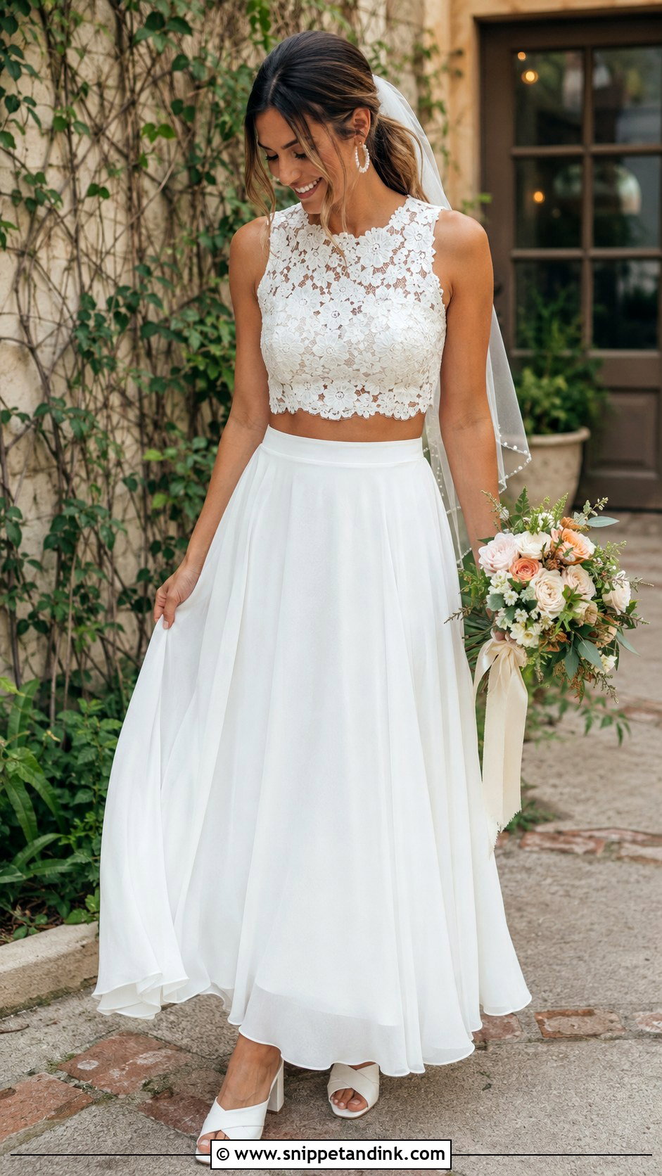 Two Piece Garden Party Wedding Dress With Block Heel Mules - Snippet and Ink - 20 Garden Party Wedding Dress the Bride Ideas