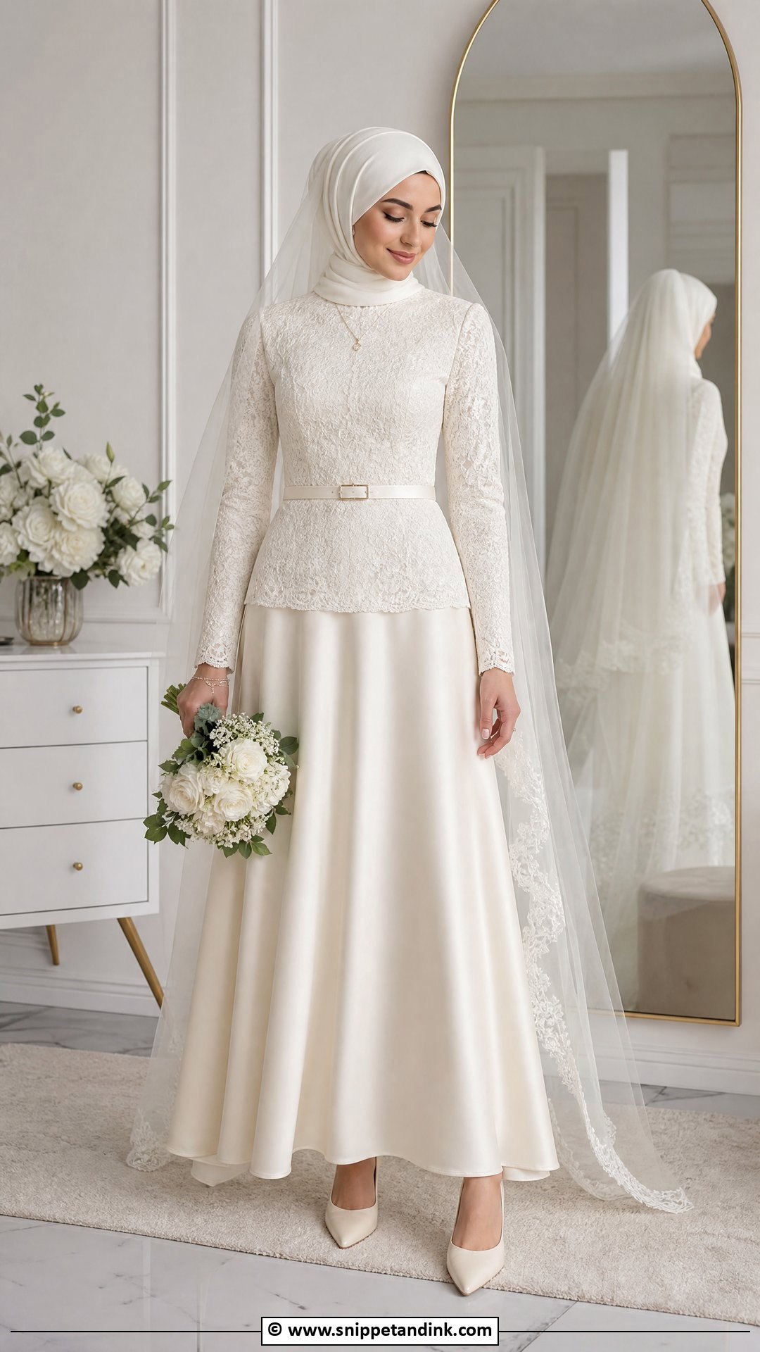 Two Piece Hijab Bride Outfit - Snippet and Ink - 35 Hijab Bride Ideas