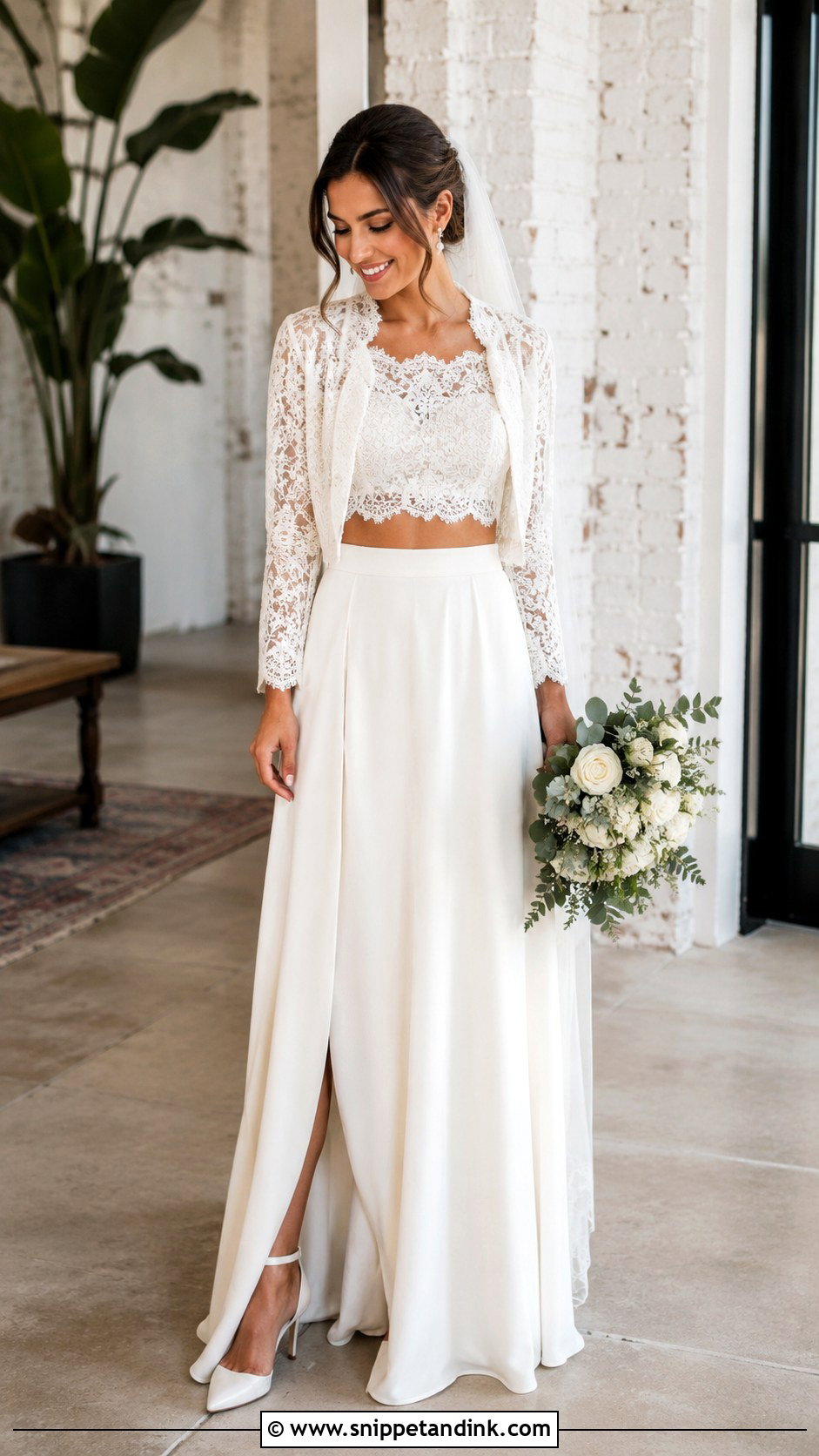 Two Piece Lace April Wedding Dress - Snippet and Ink - 20 April Wedding Dress Ideas