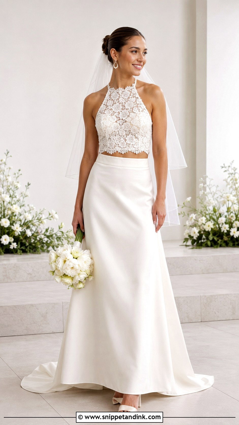 Two Piece Lace Halter Wedding Dress - Snippet and Ink - 20 Halter Neck Lace Wedding Dress Ideas