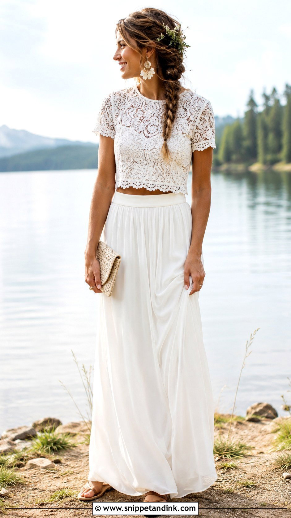 Two Piece Lace Wedding Dress With A Flowing Skirt - Snippet and Ink - 20 Granola Wedding Dress Ideas