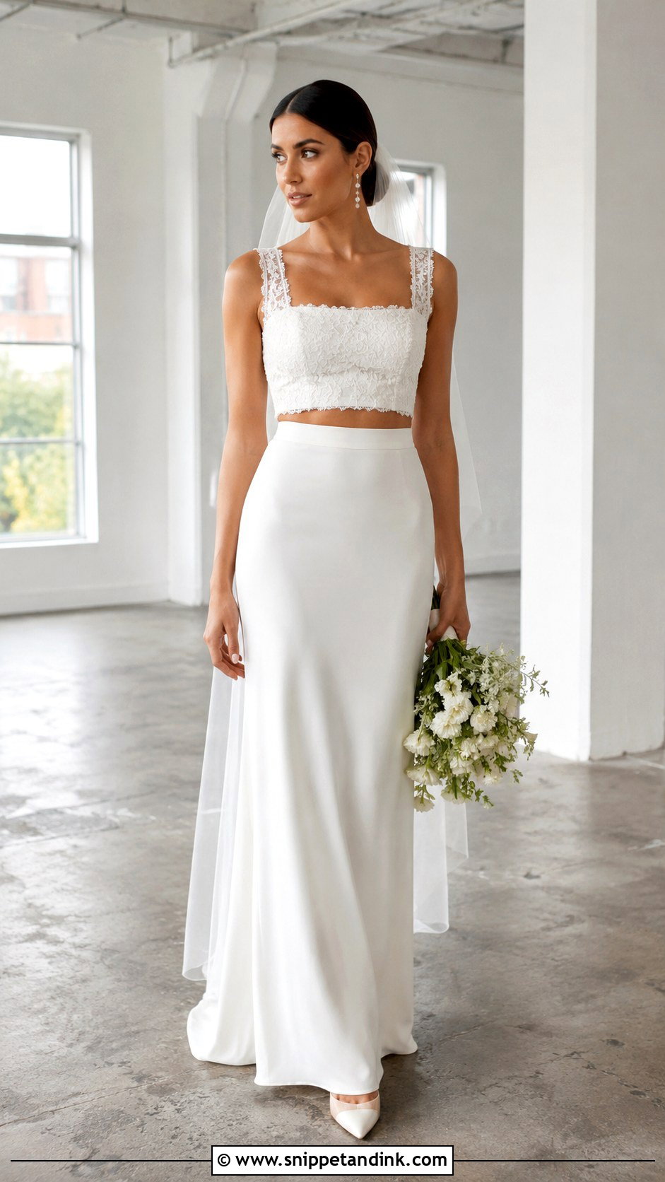 Two Piece Lace Wedding Dress With Maxi Skirt - Snippet and Ink - 20 Modern Lace Wedding Dress Ideas