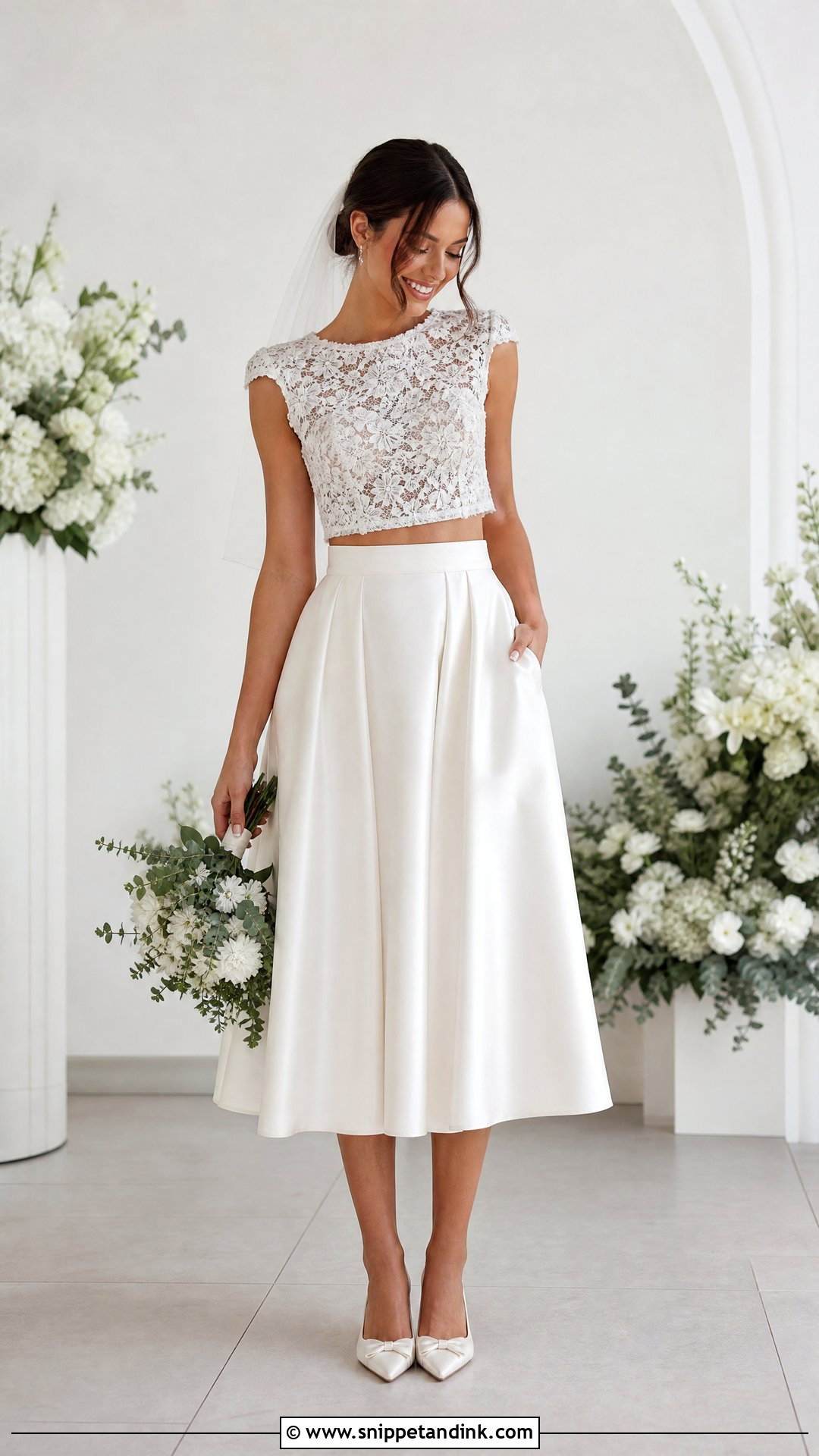 Two Piece Midi Wedding Dress - Snippet and Ink - 25 Mid Length Wedding Dress Ideas