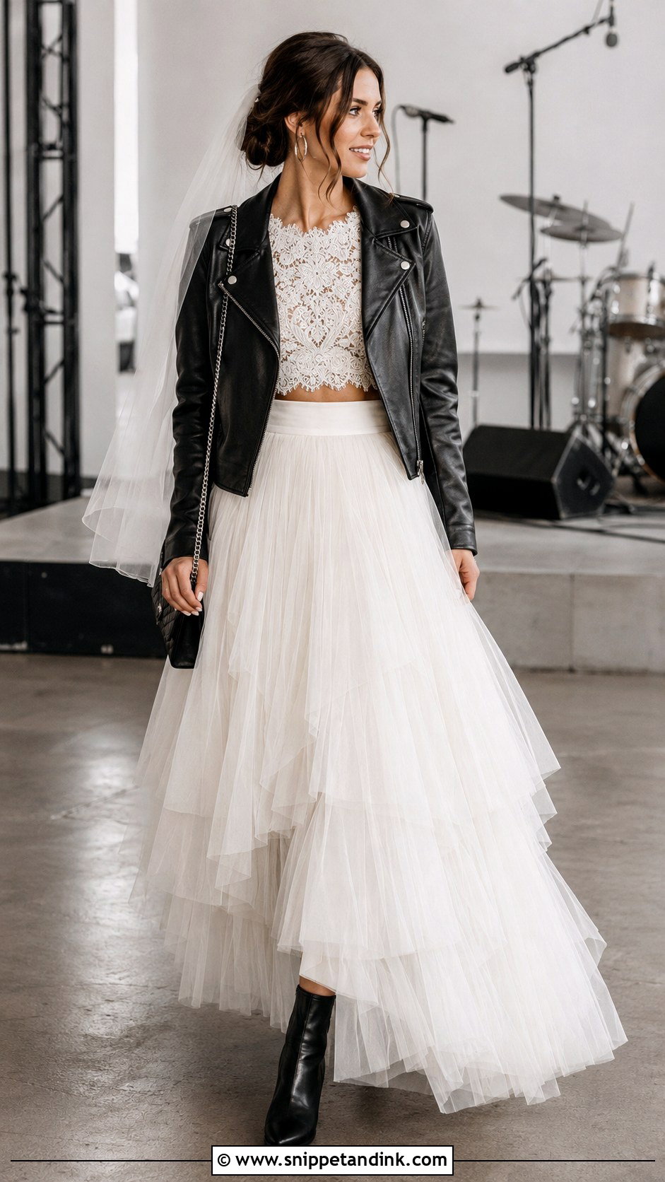 Two Piece Rock Wedding Dress With Leather Boots - Snippet and Ink - 20 Rock Wedding Dress Ideas