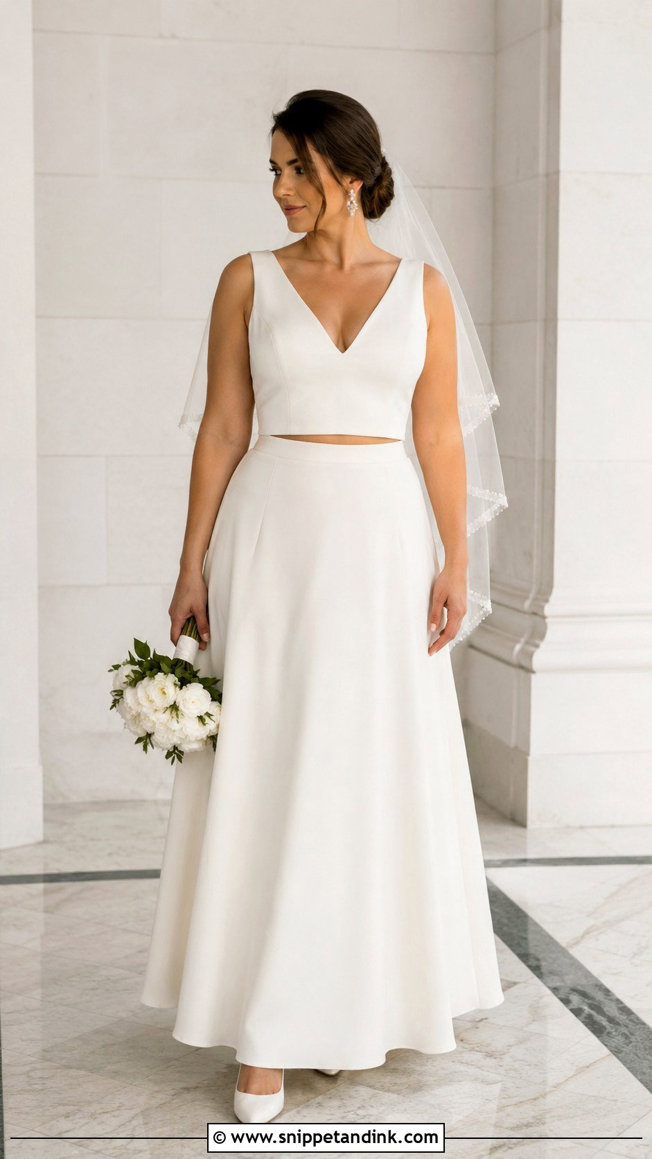 Two Piece V Neck Wedding Dress - Snippet and Ink - 20 Broad Shoulder Wedding Dress Ideas