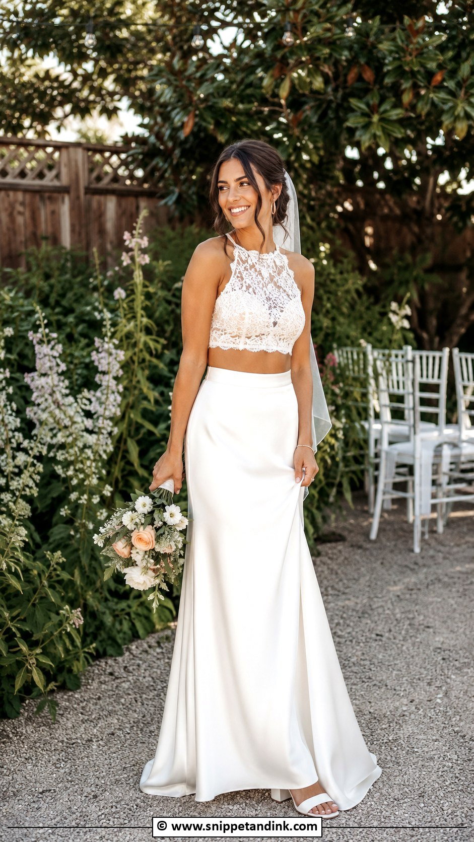 Two Piece Wedding Dress With Block Heels - Snippet and Ink - 30 Backyard Wedding Dress Ideas