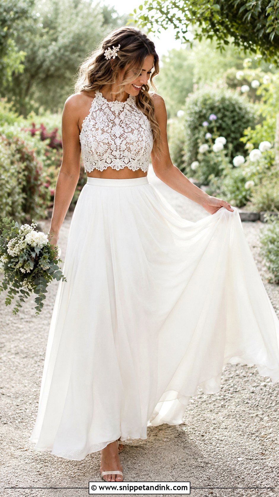 Two Piece Wedding Dress With Boho Lace Top - Snippet and Ink - 25 Zweiteiler Hochzeitskleid Ideas
