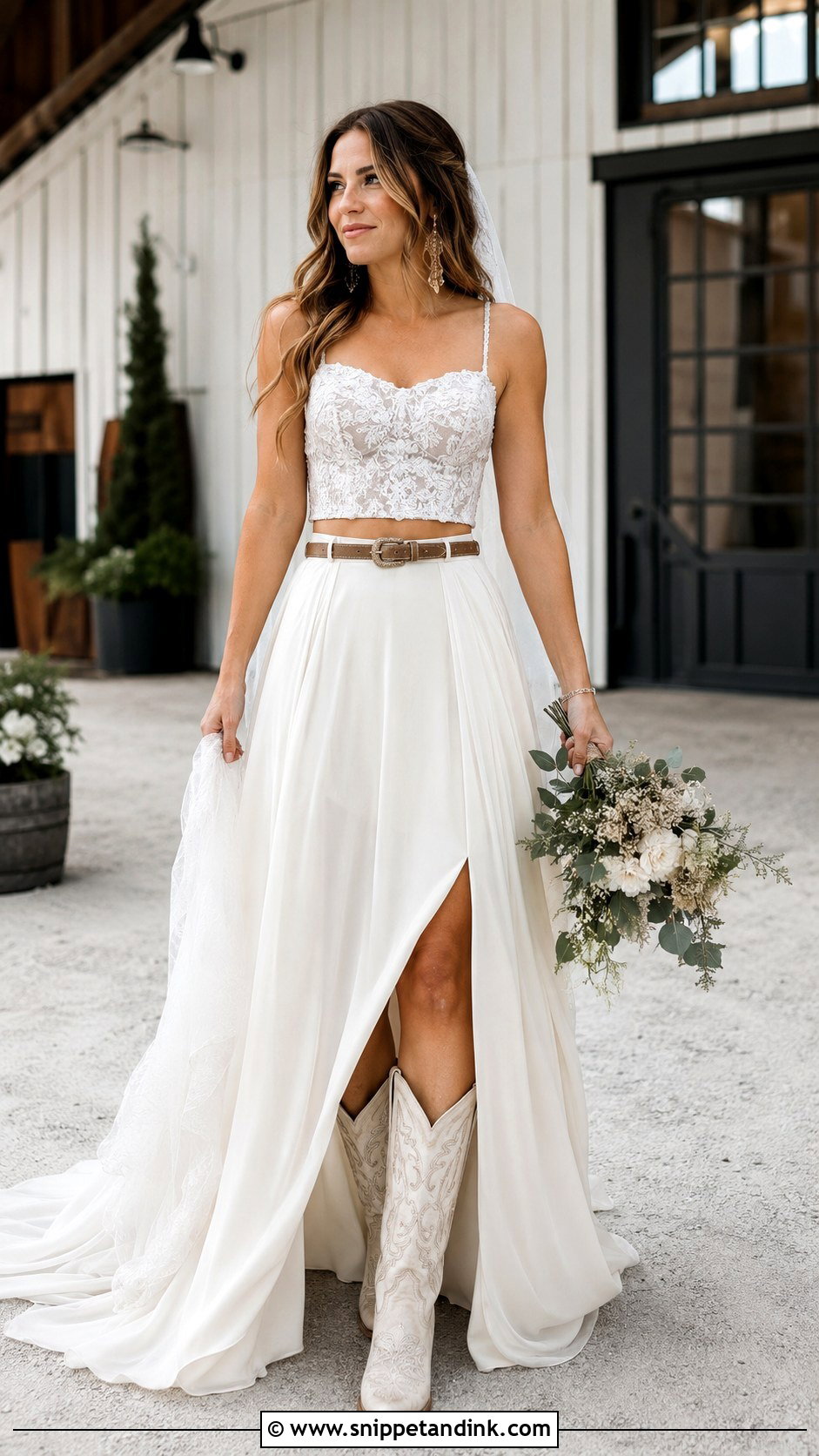 Two Piece Wedding Dress With Cowgirl Boots - Snippet and Ink - 20 Cowgirl Boots Wedding Dress Ideas