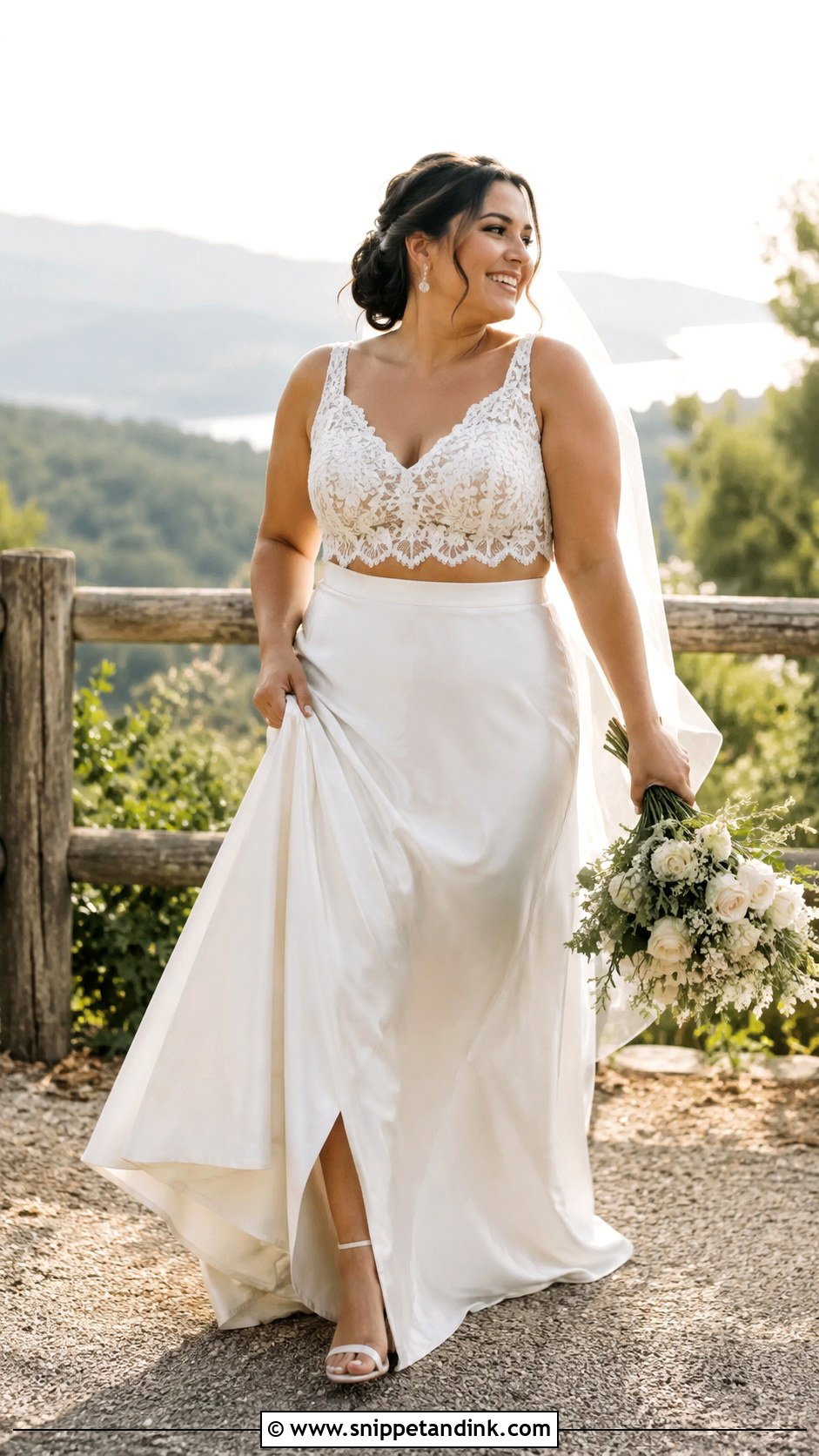 Two Piece Wedding Dress With High Waist Skirt - Snippet and Ink - 30 Midsize Wedding Dress Ideas