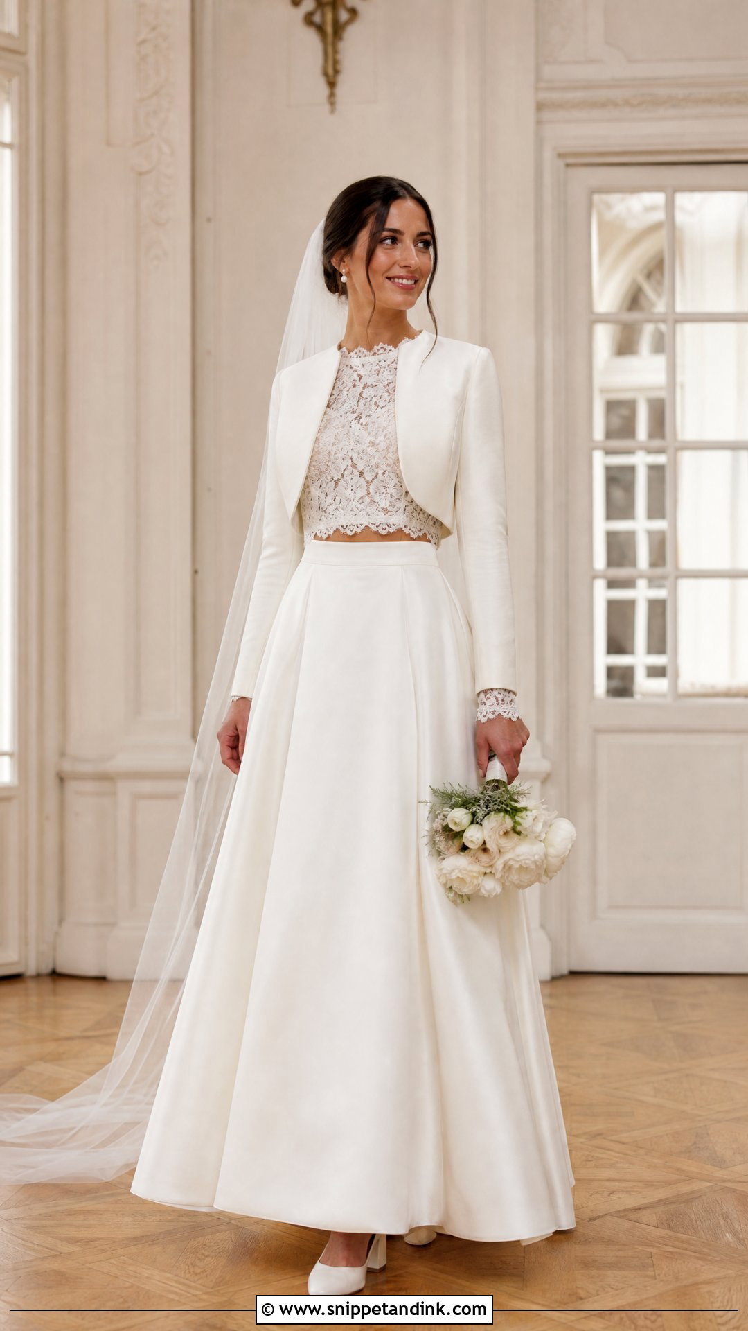 Two Piece Wedding Dress With Long Sleeve Top - Snippet and Ink - 20 Warm Wedding Dress Ideas