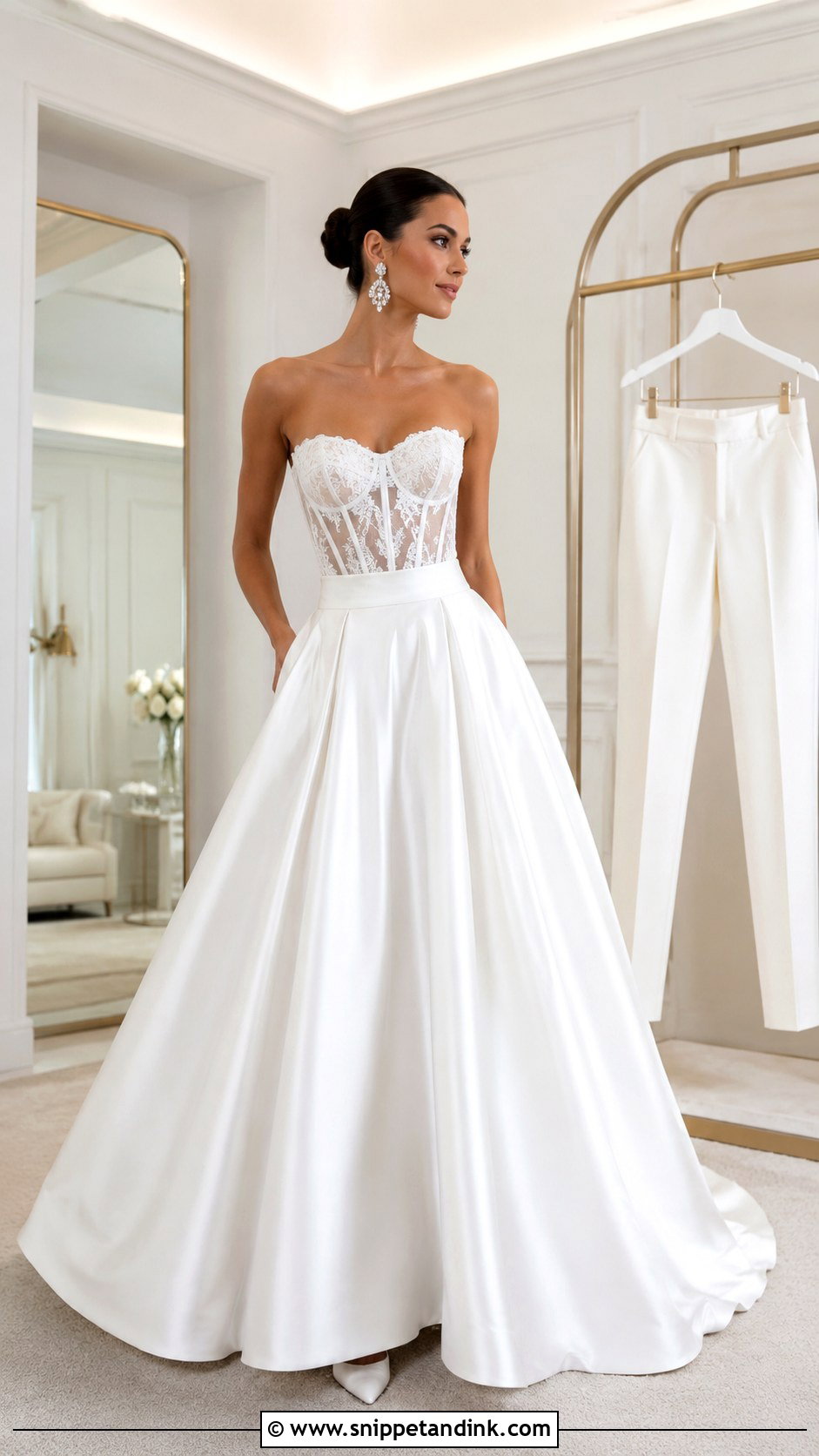 Two Piece Wedding Gown With Convertible Skirt And Trousers - Snippet and Ink - 20 2 Way Wedding Gown Ideas