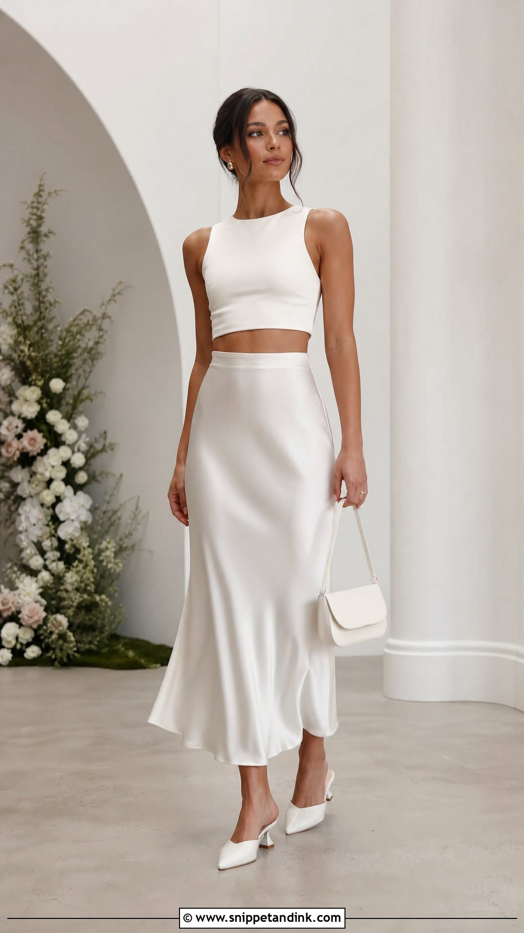 Two Piece Wedding Outfit With Bridal Mules - Snippet and Ink - 25 Wedding Footwear Ideas
