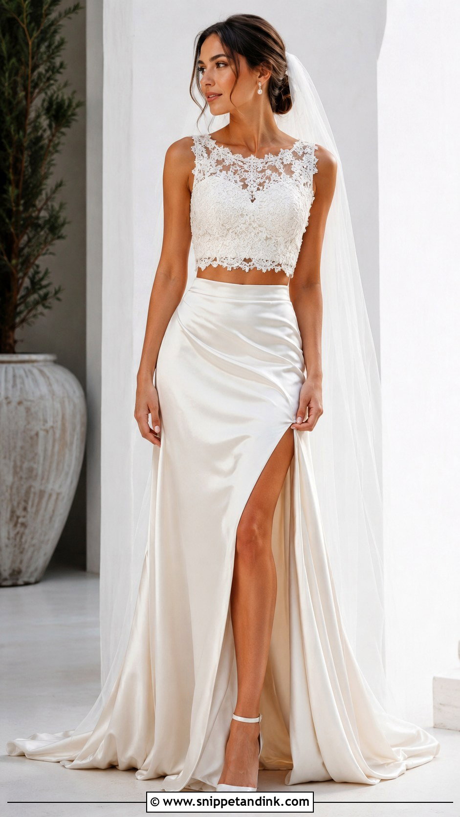 Two Piece Wedding Outfit - Snippet and Ink - 25 Hayley Bieber Wedding Dress Ideas