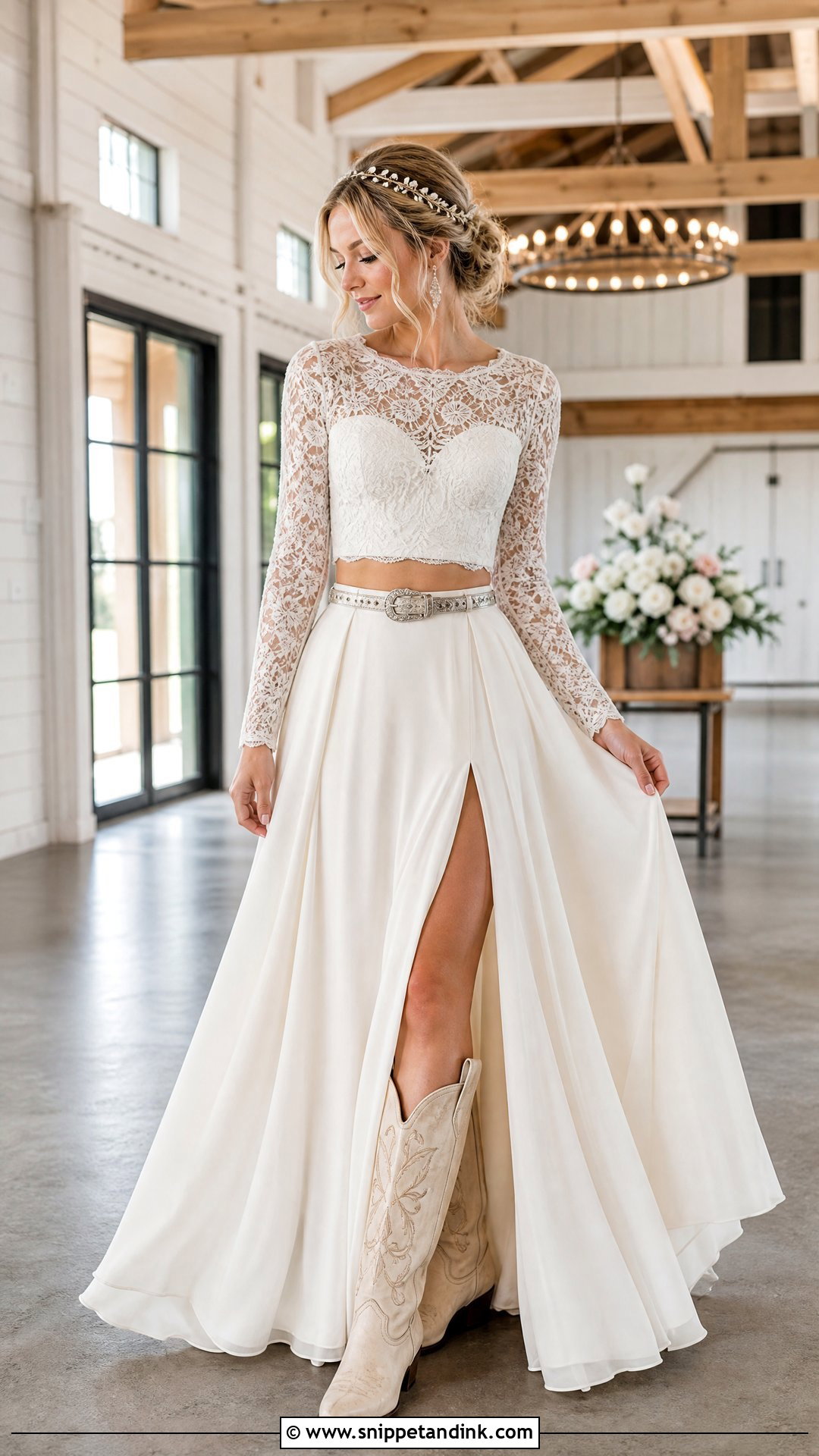 Two Piece Western Bride Dress With Lace Top - Snippet and Ink - 20 Western Bride Dress Ideas