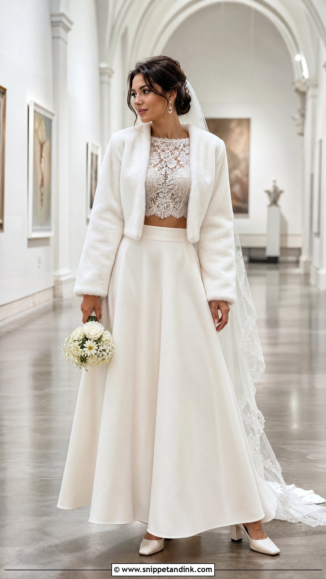 Two Piece Winter Wedding Dress With Fur Shrug - Snippet and Ink - 25 Winter Wedding Dress Fur Ideas