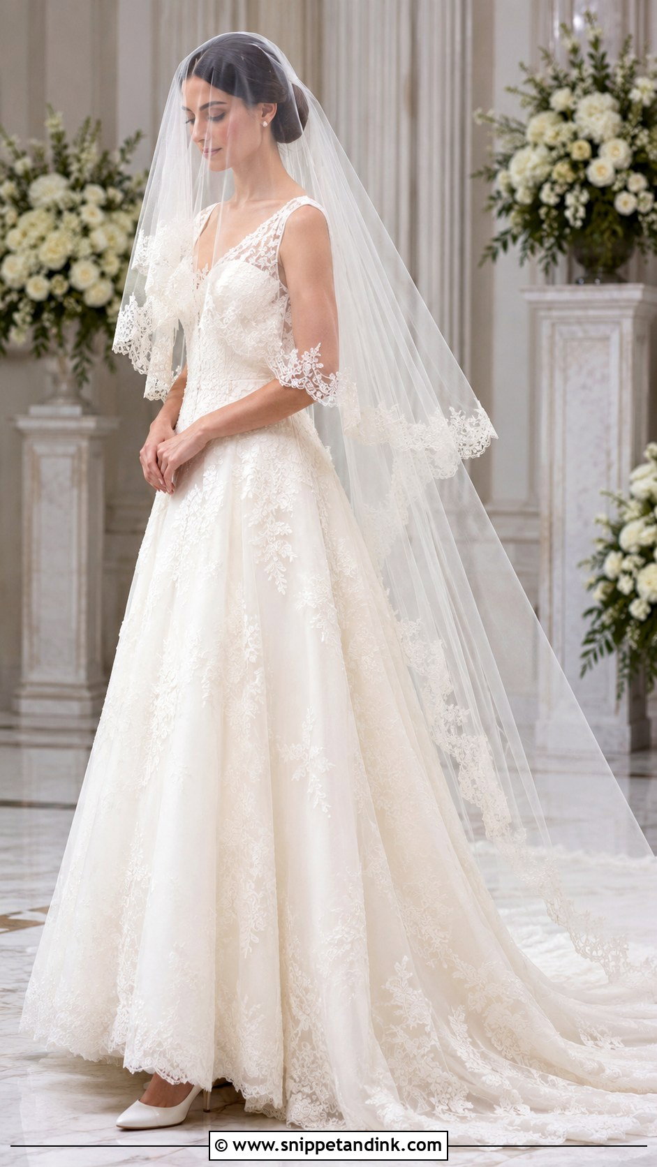 Two Tier Mantilla Cathedral Veil With Blusher - Snippet and Ink - 20 Mantilla Cathedral Veil Ideas