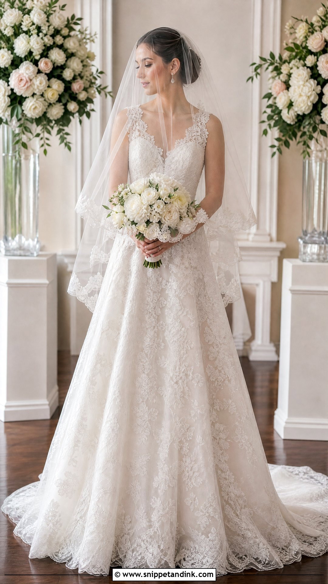 Two Tier Veil With Lace A Line Gown - Snippet and Ink - 20 Veiled Bride Ideas