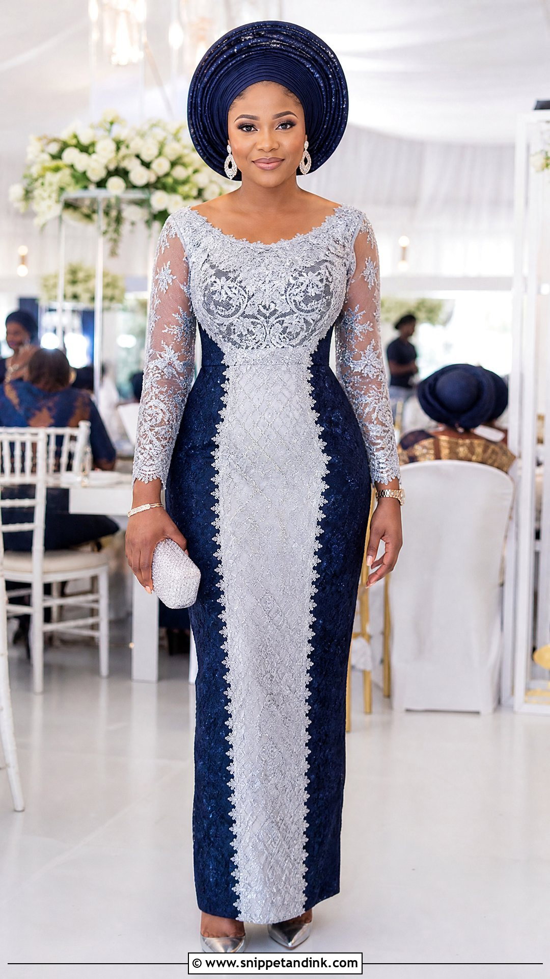 Two Tone Lace Straight Gown - Snippet and Ink - 20 Owanbe Styles for Lace Straight Gown