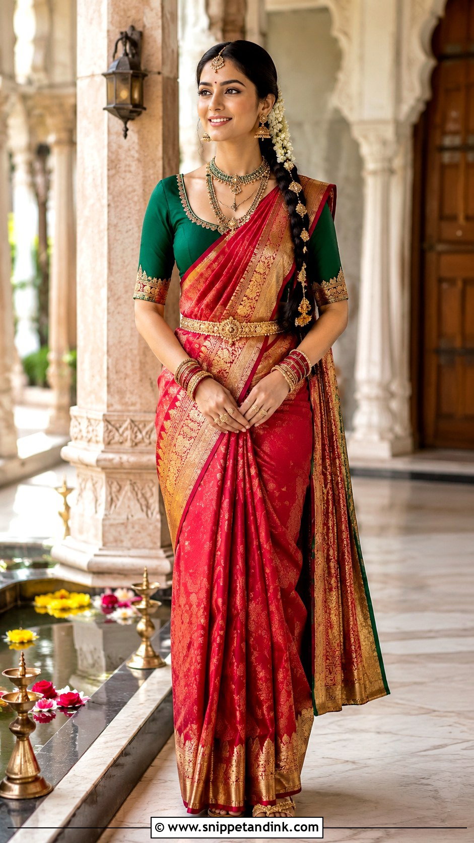 U Neck Bridal Blouse With Temple Border Saree - Snippet and Ink - 20 Bridal Simple Blouse Designs