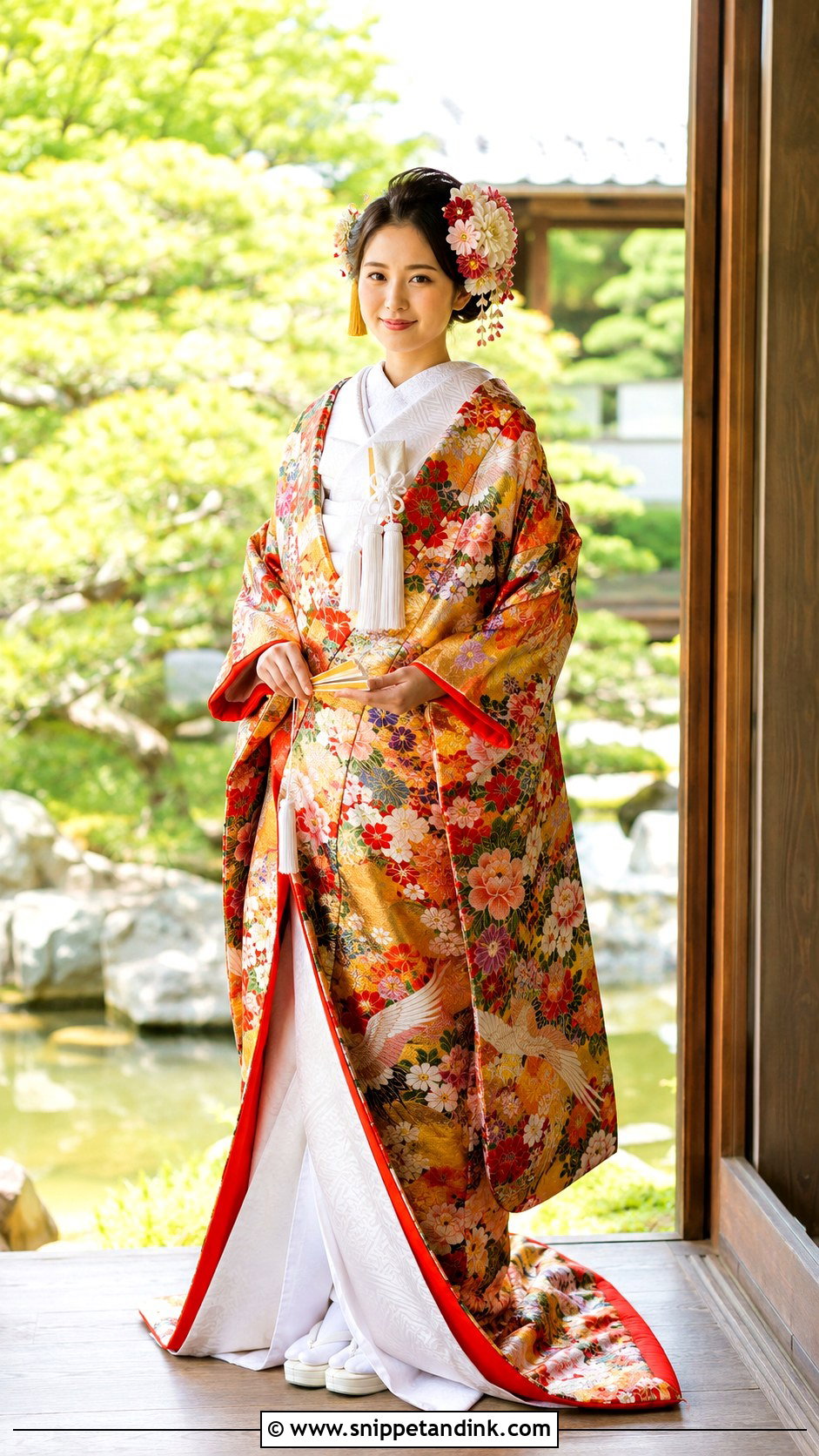 Uchikake With Kanzashi Hair - Snippet and Ink - 25 Traditional Japanese Wedding Dress Ideas
