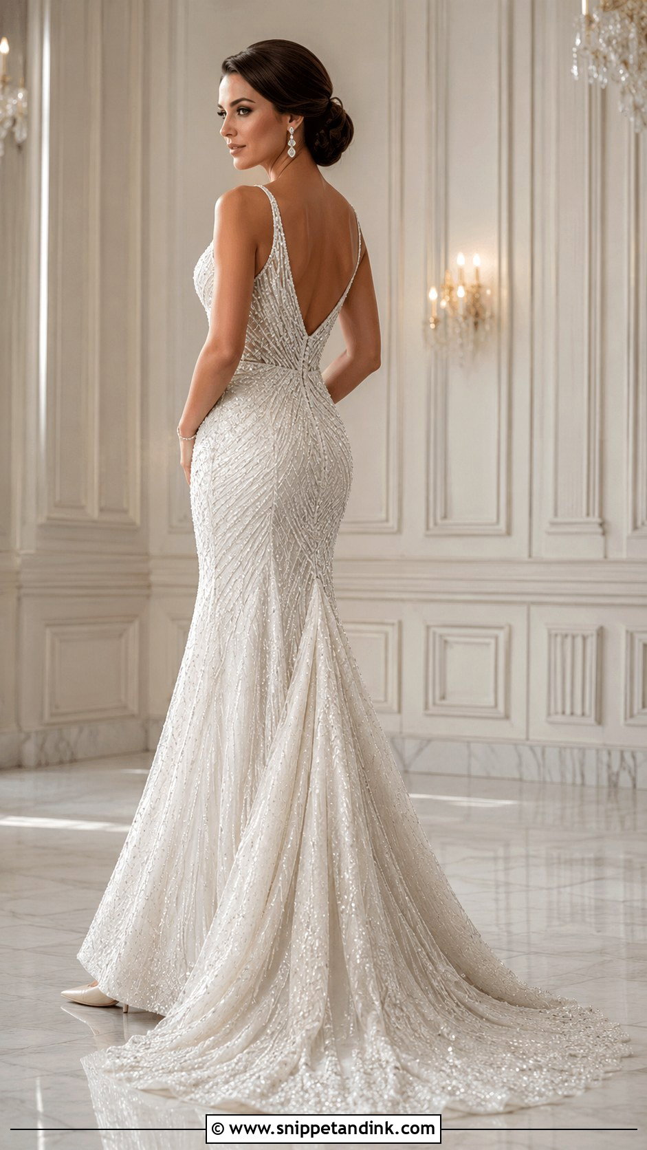 Under Bustle Beaded Trumpet Dress - Snippet and Ink - 20 Bustled Wedding Dress Ideas