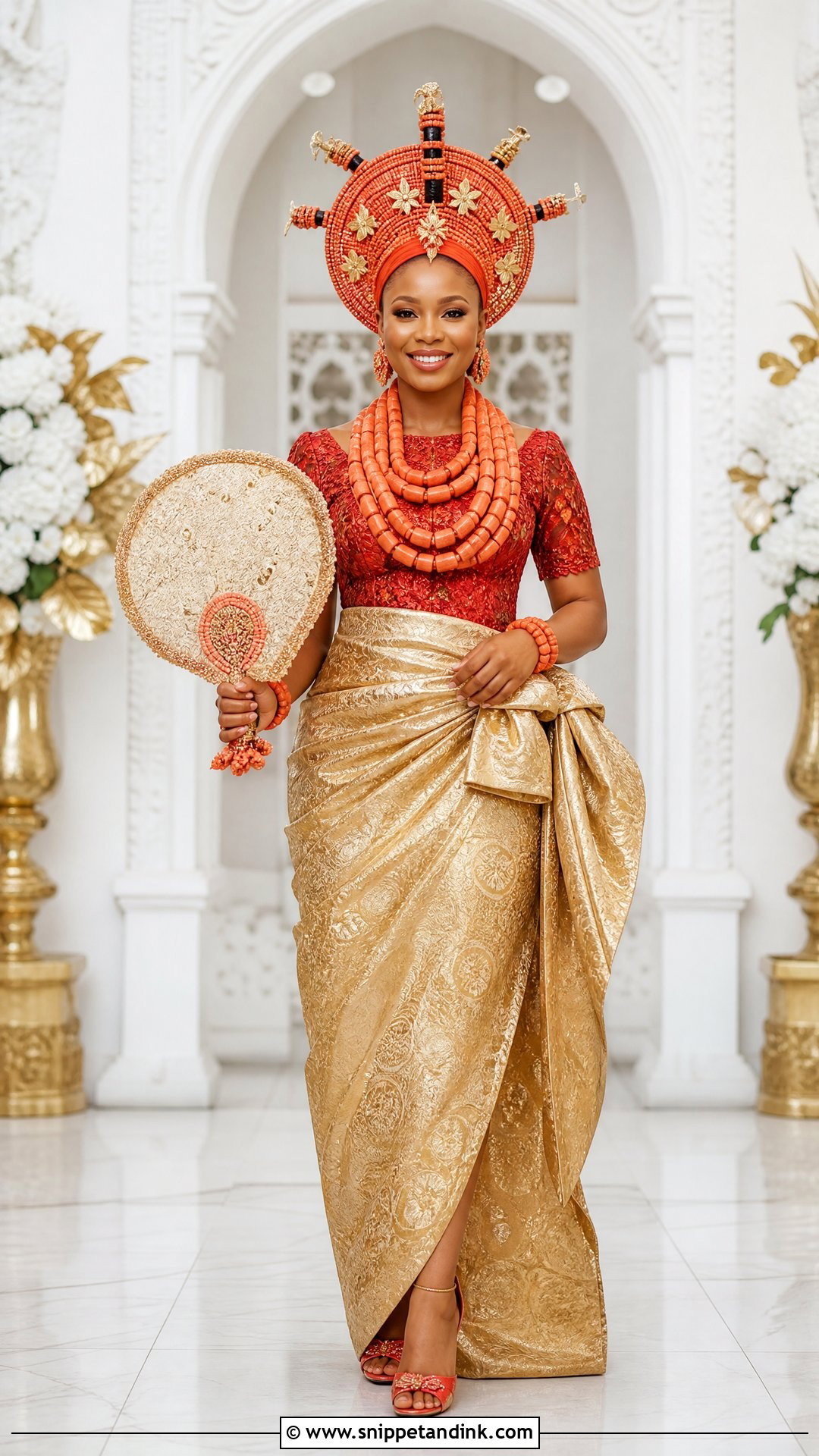 Urhobo Bride Beaded Okuku Headpiece Outfit - Snippet and Ink - 25 Urhobo Traditional Wedding Attire Ideas