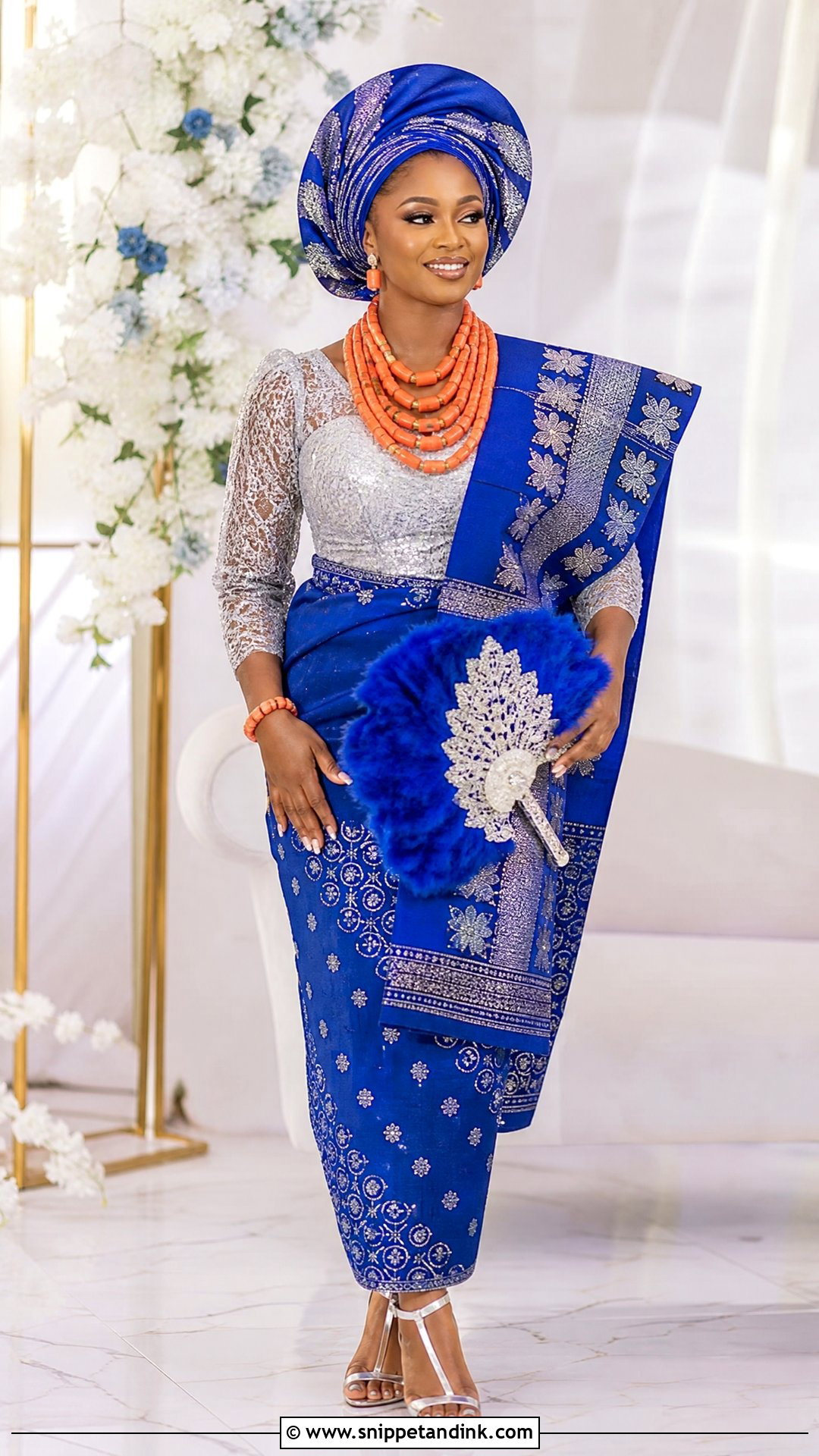 Urhobo Bride Blue George Wrapper Outfit - Snippet and Ink - 25 Urhobo Traditional Wedding Attire Ideas