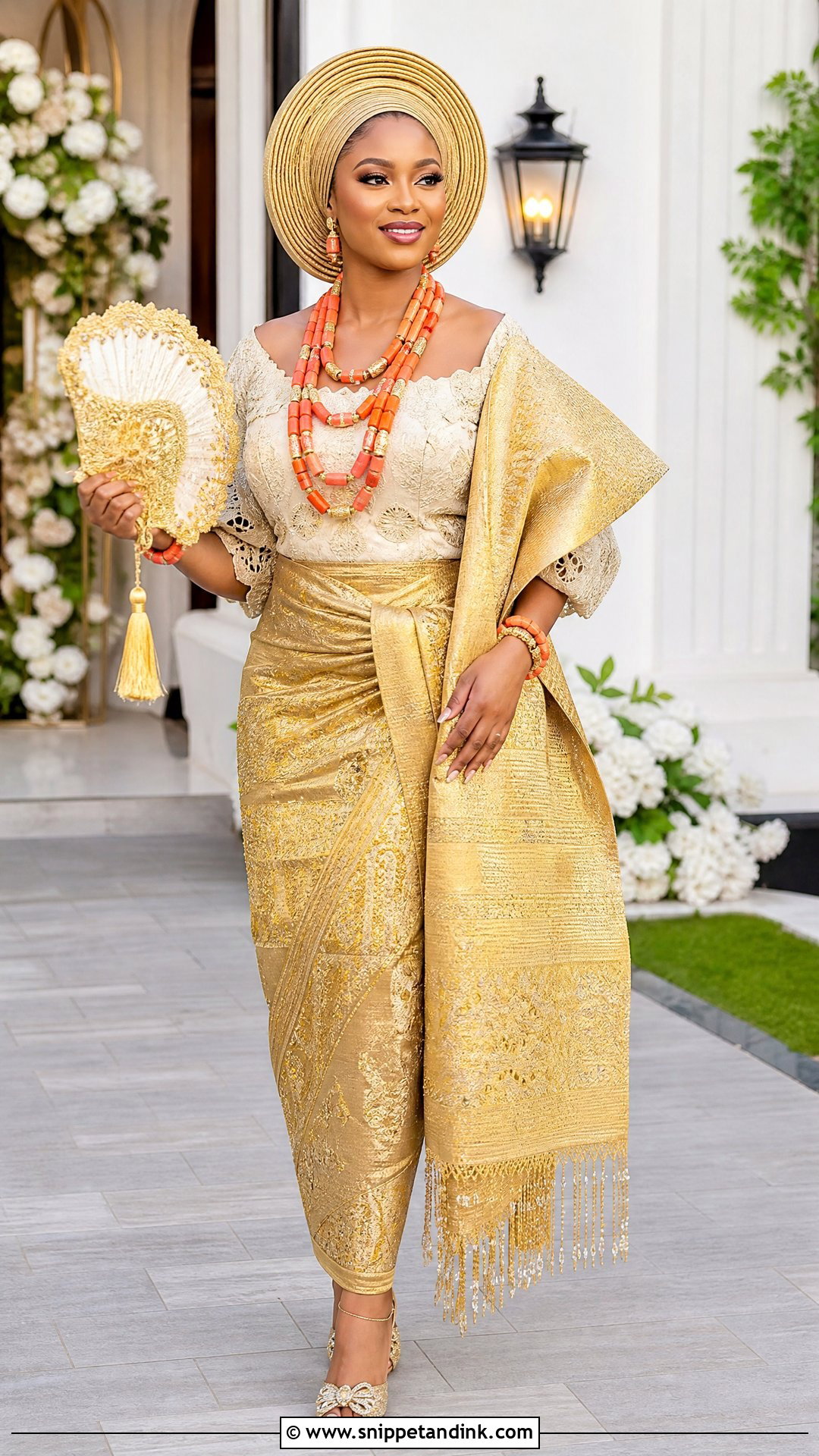Urhobo Bride Gold George Wrapper Outfit - Snippet and Ink - 25 Urhobo Traditional Wedding Attire Ideas