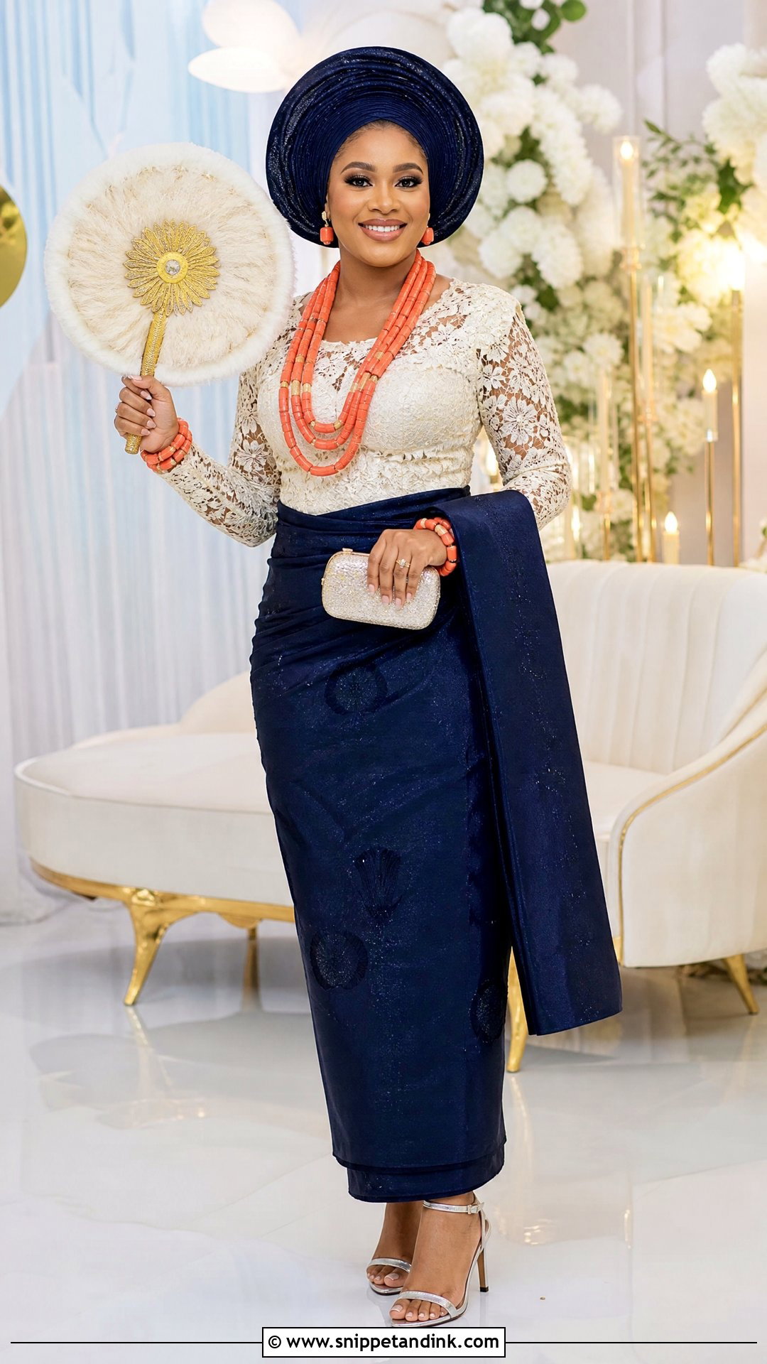 Urhobo Bride Long Sleeve Lace Outfit - Snippet and Ink - 25 Urhobo Traditional Wedding Attire Ideas