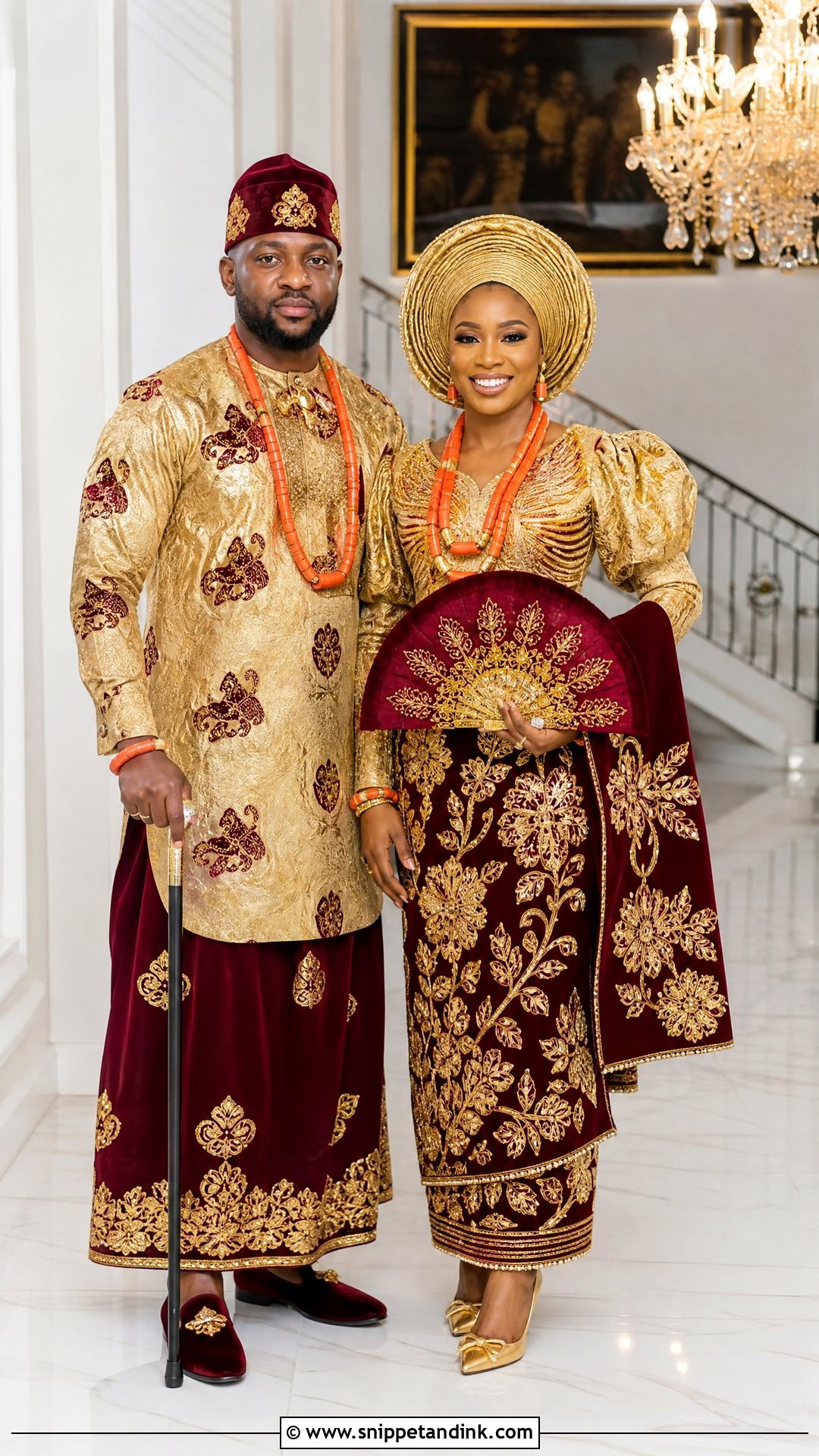 Urhobo Bride Matching Couple Outfit - Snippet and Ink - 25 Urhobo Traditional Wedding Attire Ideas